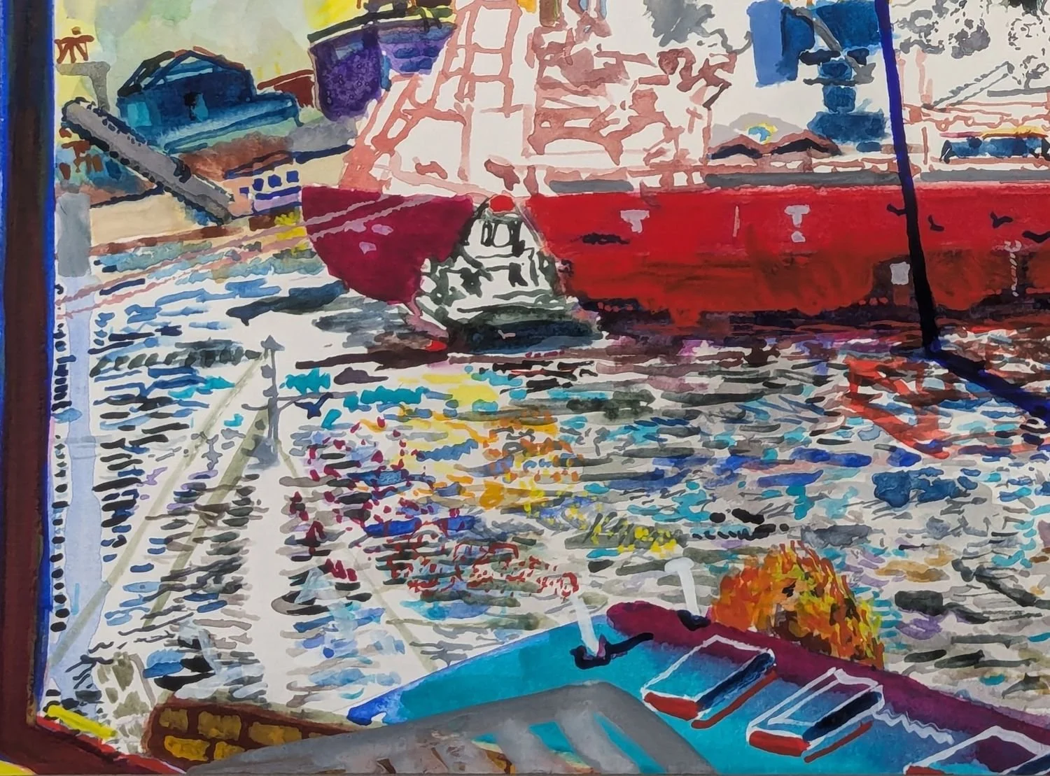 Detail from High Water Arrival watercolour by Alexandra Blum