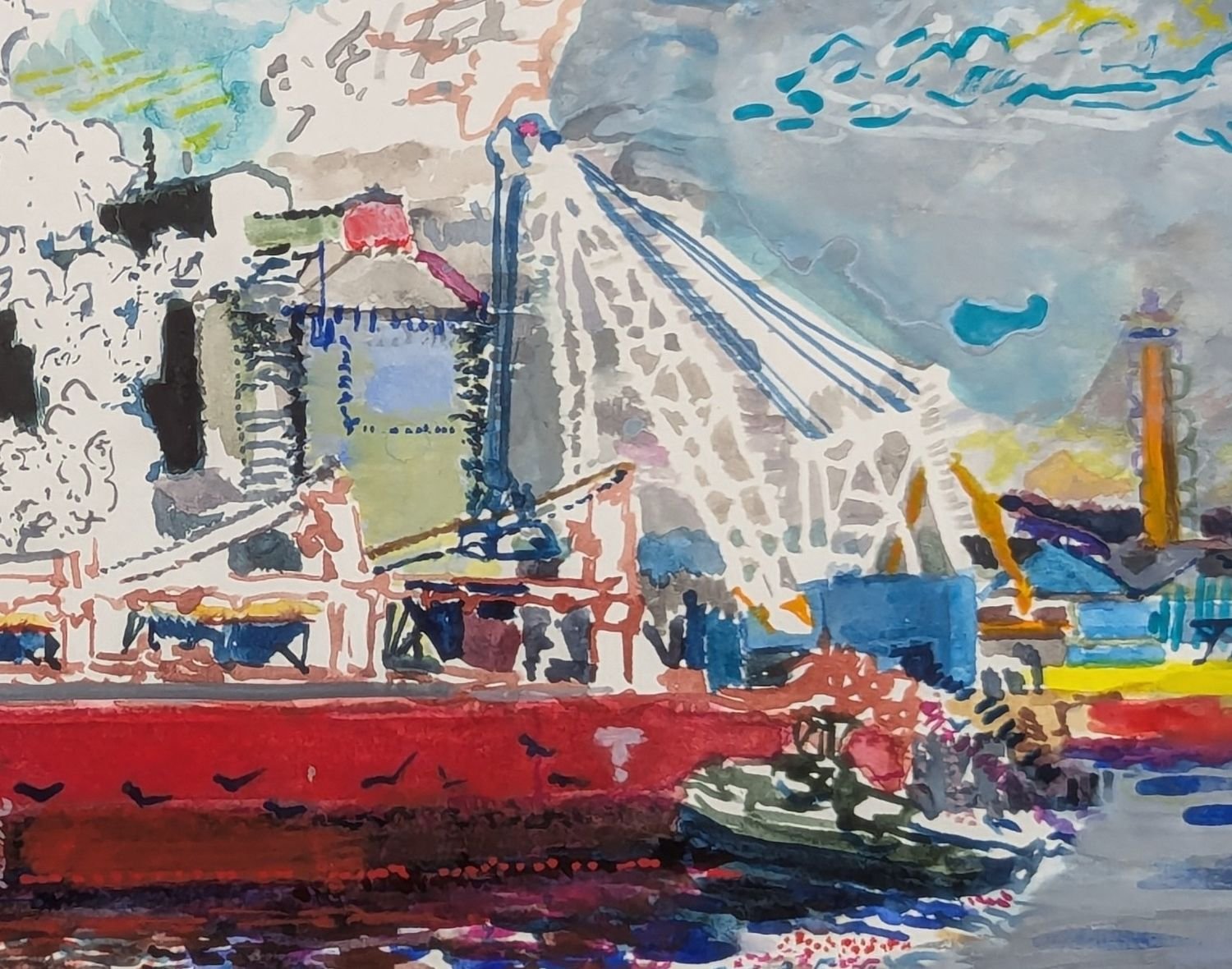 Detail from High Water Arrival watercolour by Alexandra Blum