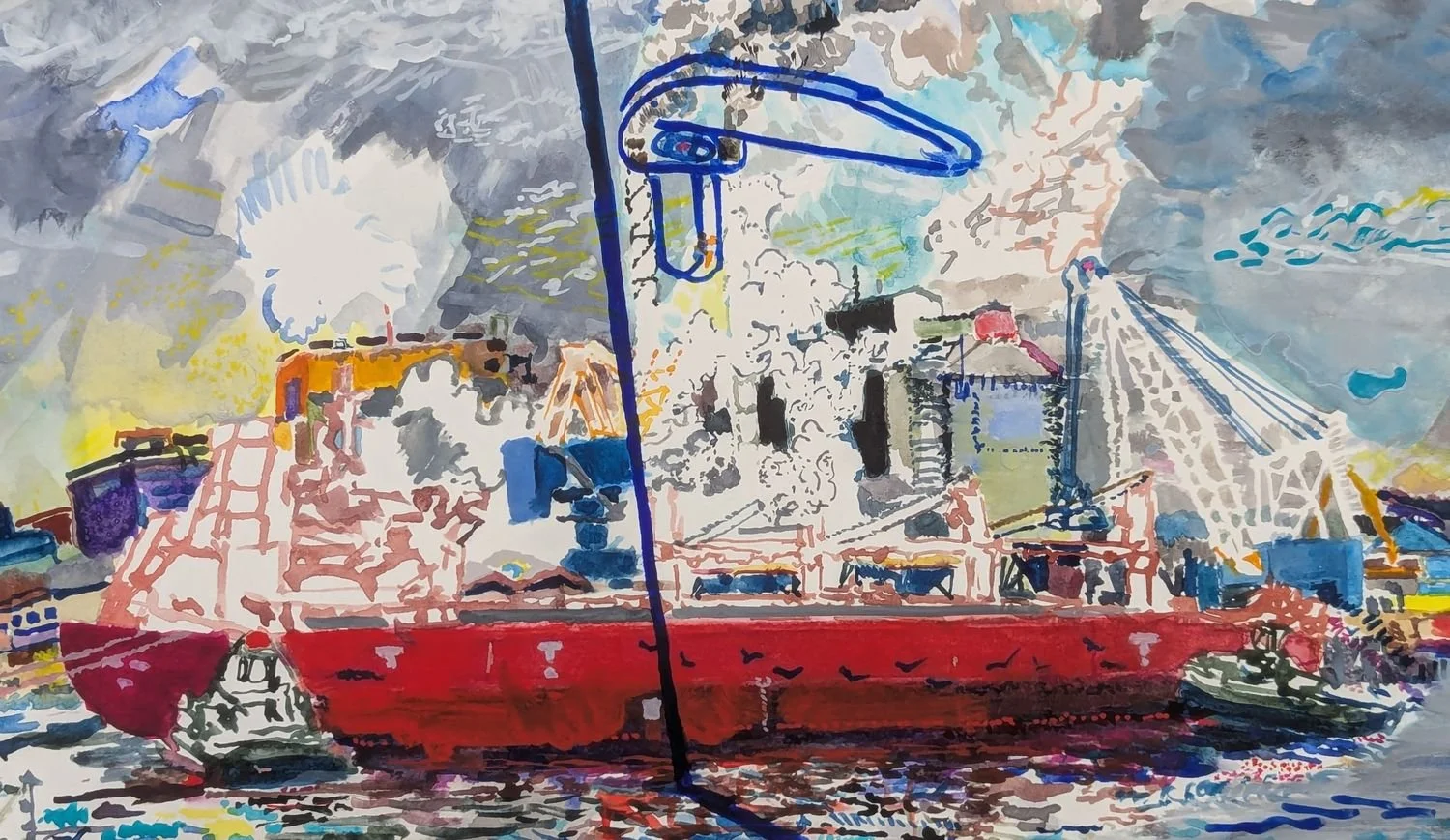 Detail from High Water Arrival watercolour by Alexandra Blum