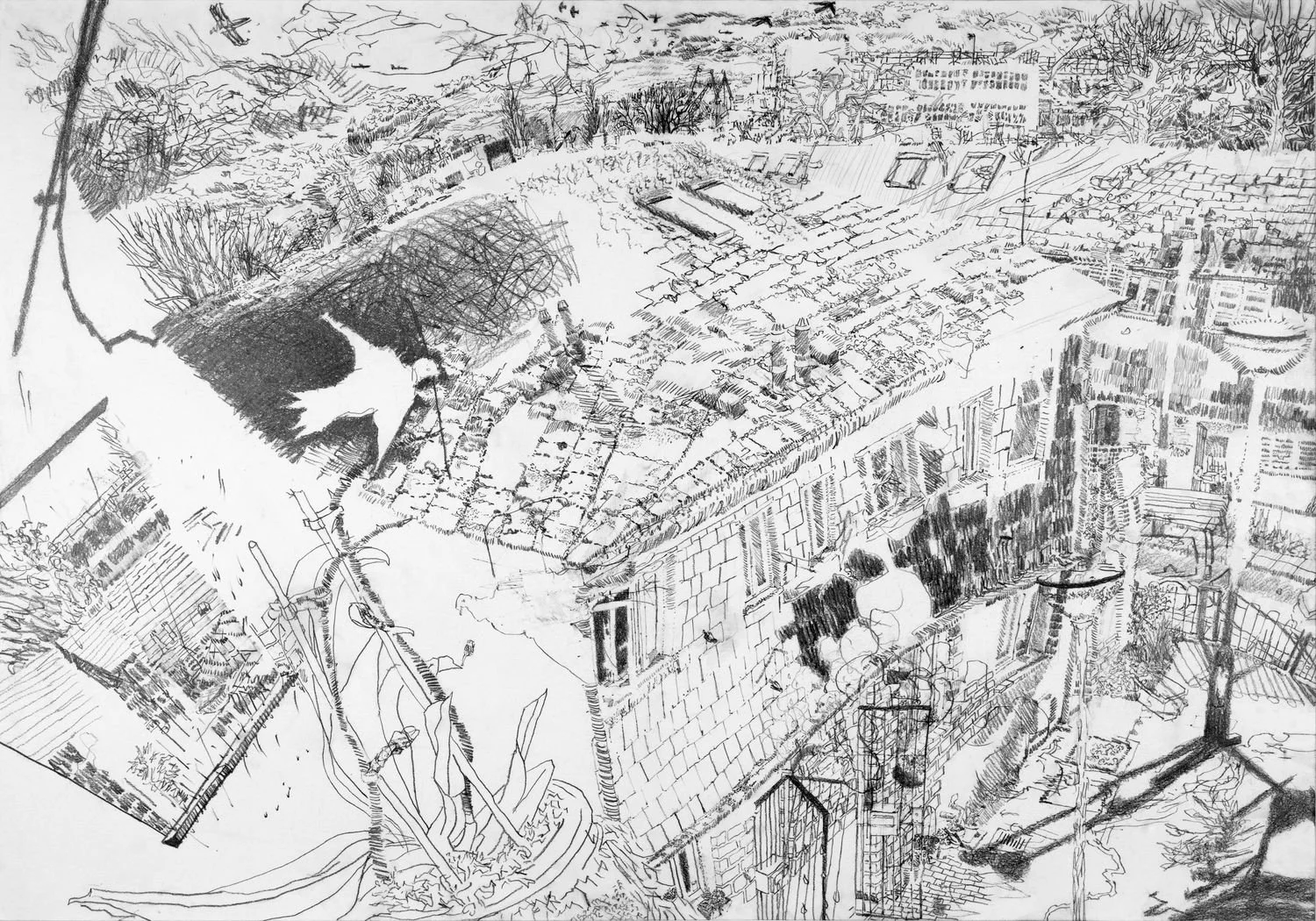 Panel 1 from Home Panorama Towards Spring graphite drawing by Alexandra Blum