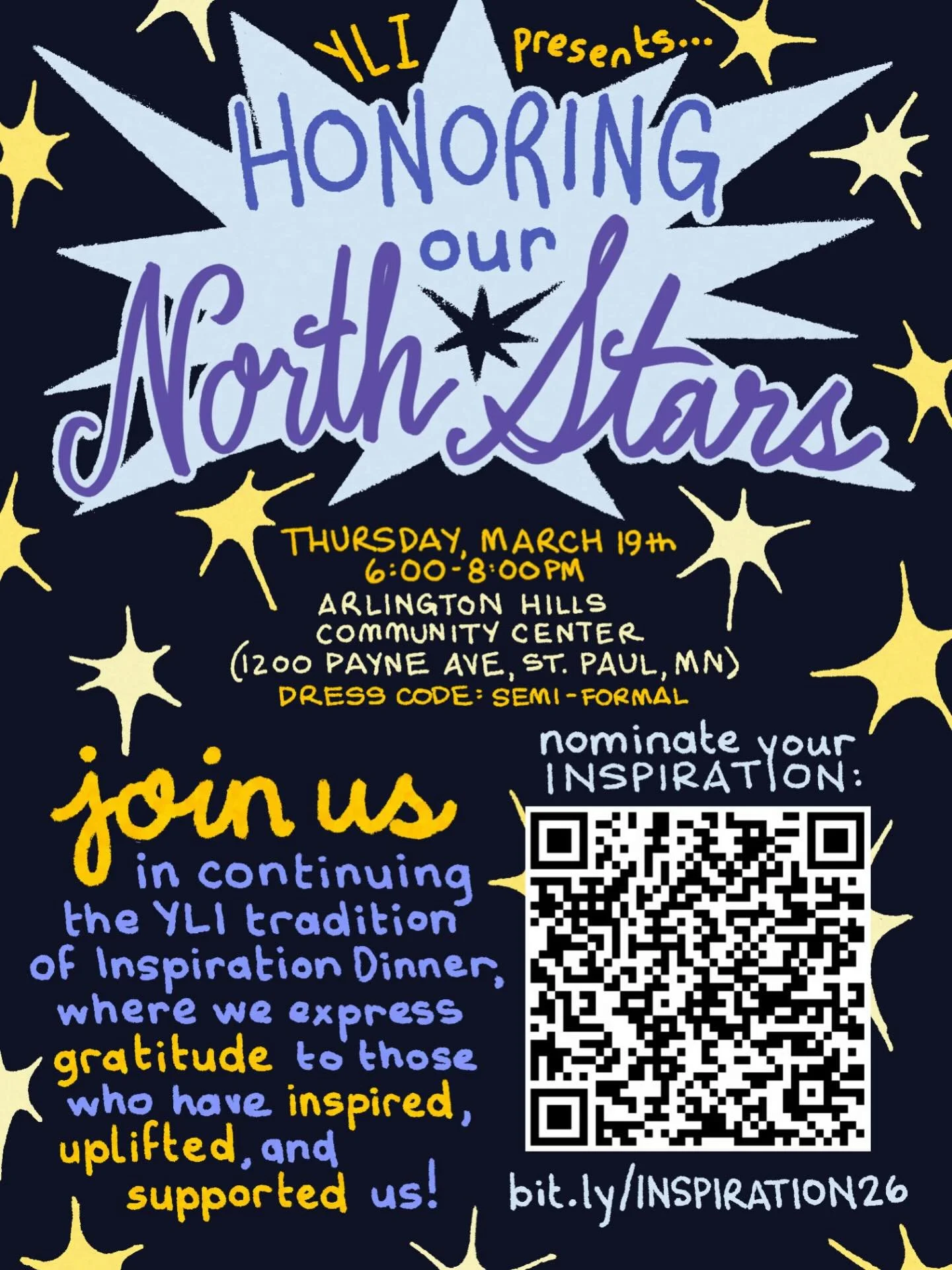 YLI presents&hellip; INSPIRATION DINNER 2026: HONORING OUR NORTH STARS

WHEN: Thursday, March 19th from 6-8PM
WHERE: Arlington Hills Community Center
DRESS CODE: semi-formal

Inspiration Dinner is a YLI tradition centered around our commitment to pub
