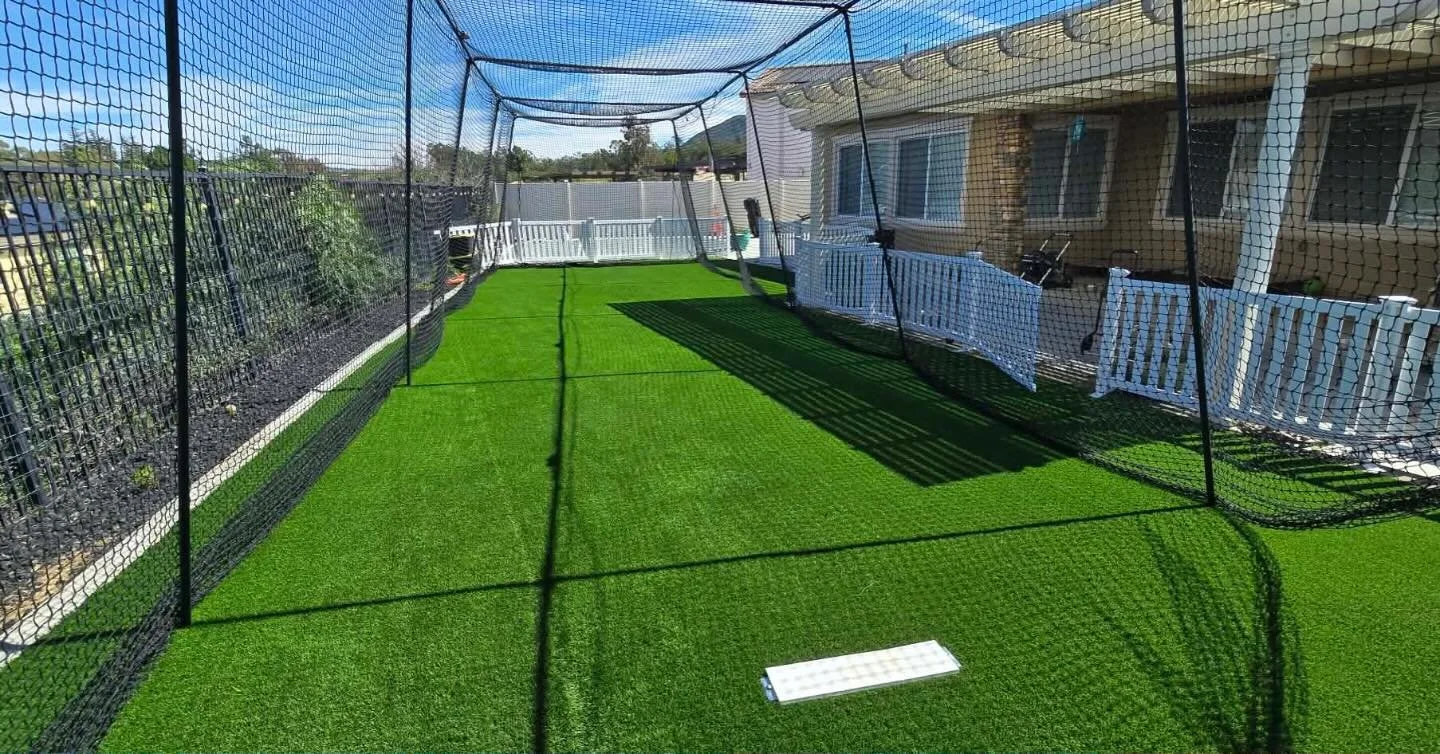 Batting cage turf reset ⚾️

Over 1,000 sq. ft. of artificial turf inside this backyard batting cage got a full reset. We machine cleaned the turf, removed weeds, performed a heavy pet odor treatment, and finished with a full sanitization so it&rsquo;