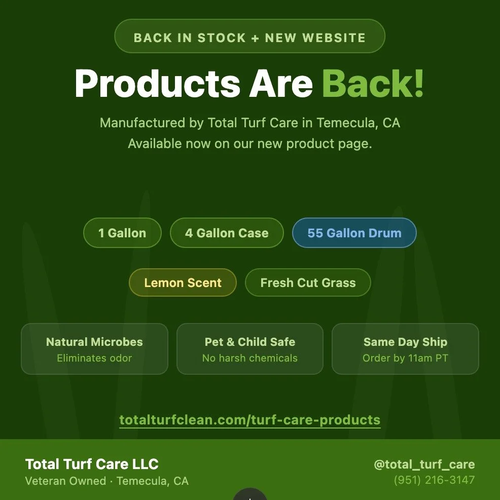 Our products are BACK in stock!

Head over to our brand new product page to shop all sizes &mdash; 1 Gallon, 4 Gallon Cases, and 55 Gallon Drums for commercial use.

Available in Lemon and Fresh Cut Grass scent.

✅ Natural microbes that target &amp; 