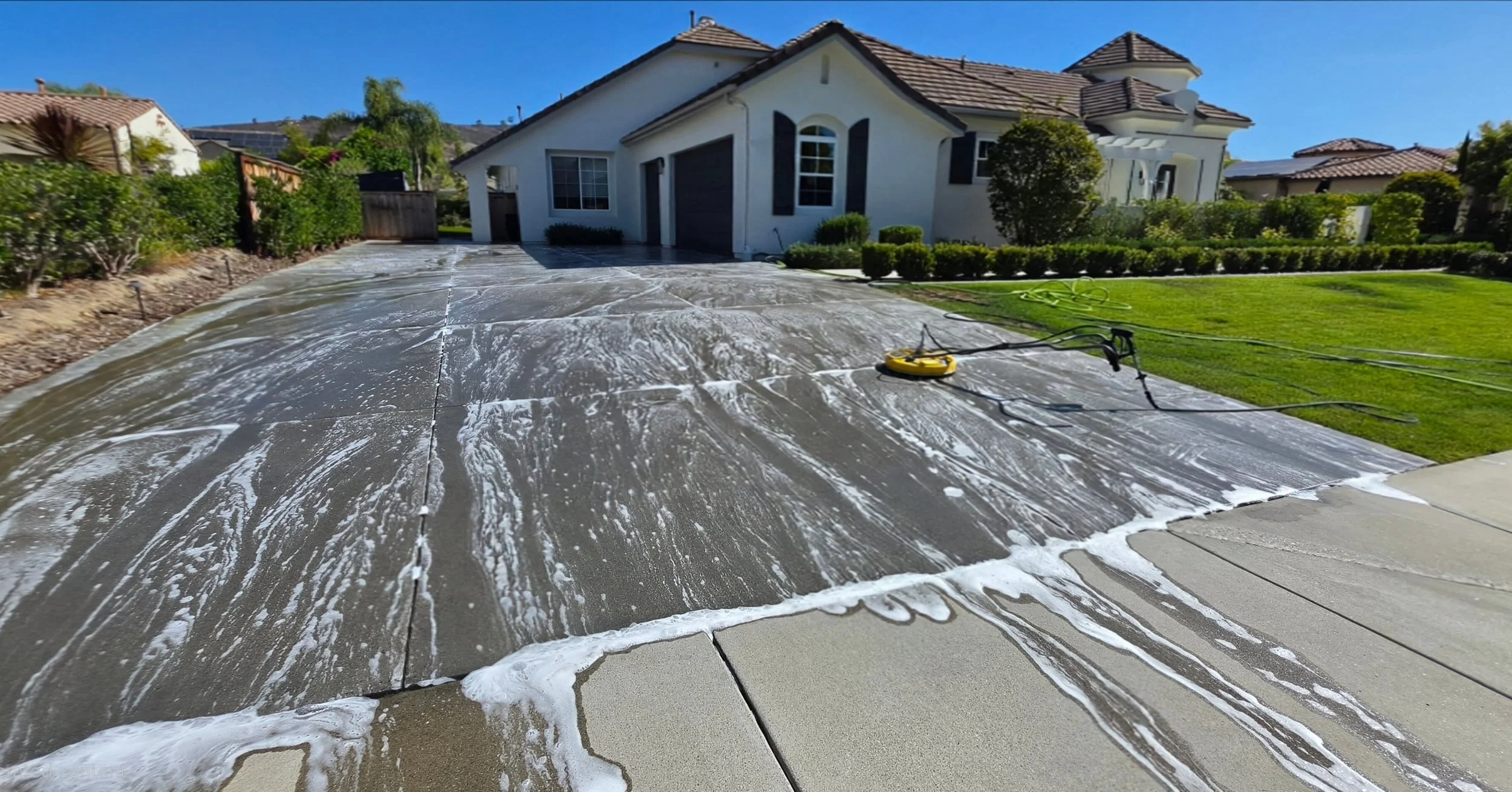 This San Diego home got the full outdoor treatment!

We started with over 2,000 sq. ft. of concrete, completing a full degreasing and surface-cleaning pressure wash, followed by a post-treatment to help brighten everything up.

Then we moved to the b