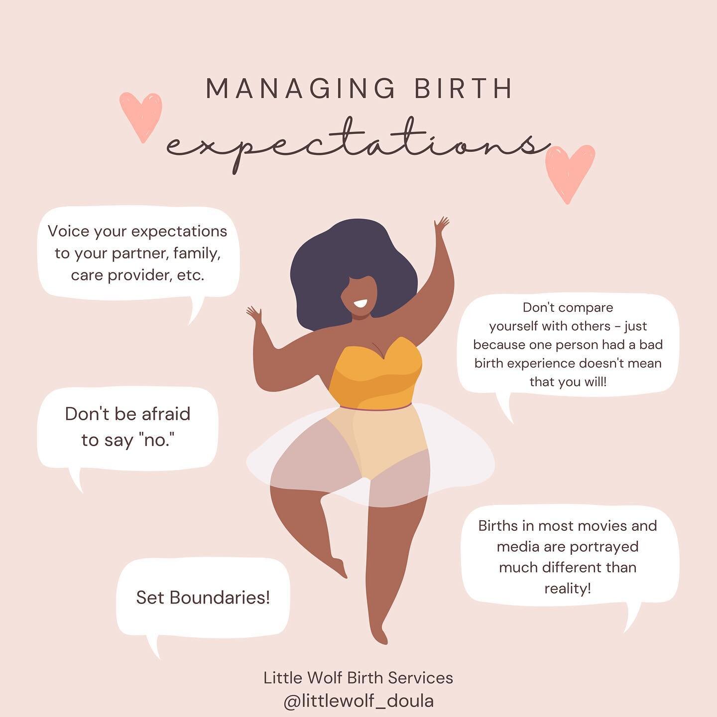 🌸 Managing Birth Expectations 🌸

✨ You and your partner may have totally different expectations for birth! This is why it is so important to discuss this ahead of time, and not only with your partner, but with your family, care provider, doula, etc