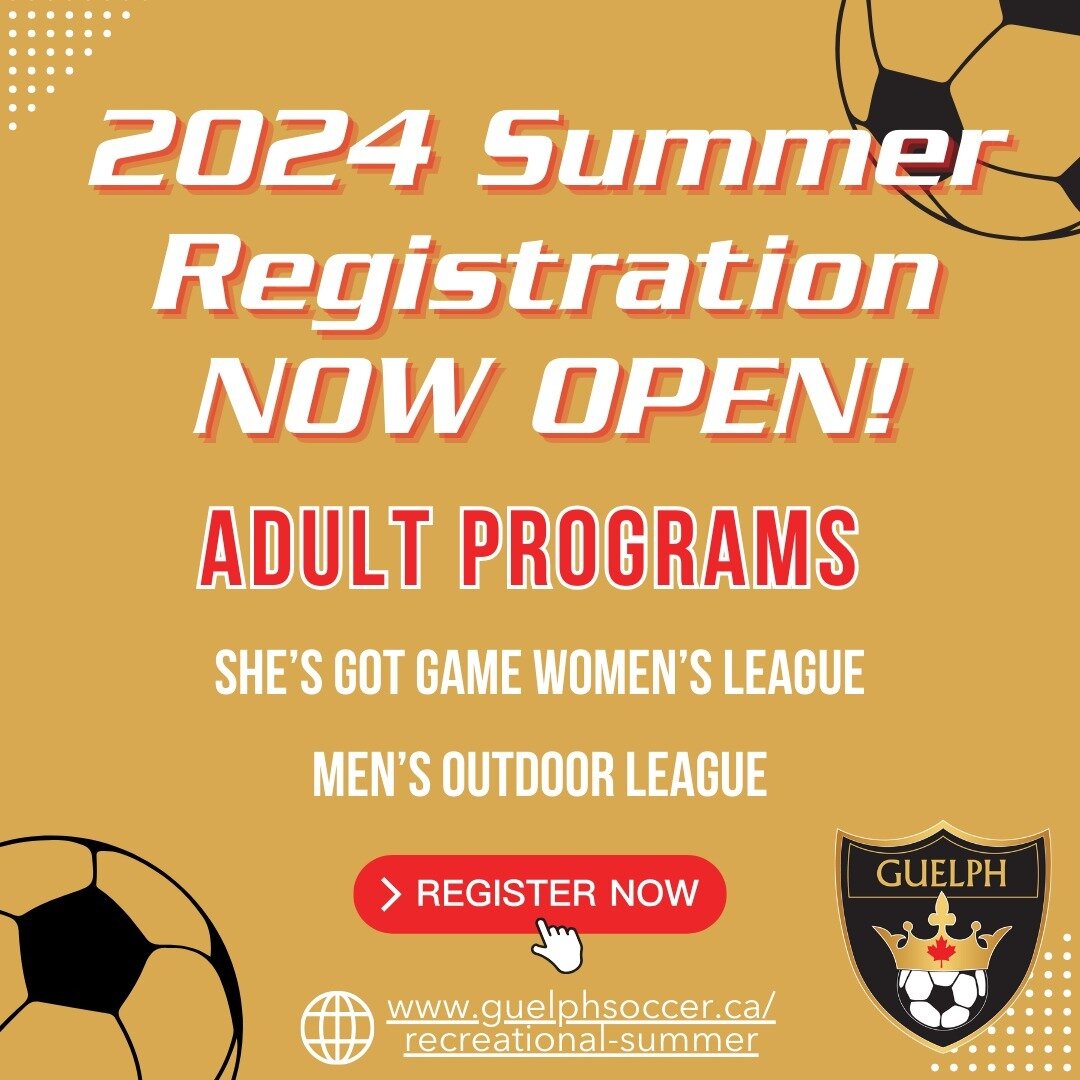 We are excited to announce that registration for our 2024 Summer Adult Recreational programs is now open! We are bringing back She's Got Game Women's League and Men's Outdoor League! Link in our bio for more information. #guelphsoccer #summersoccer #