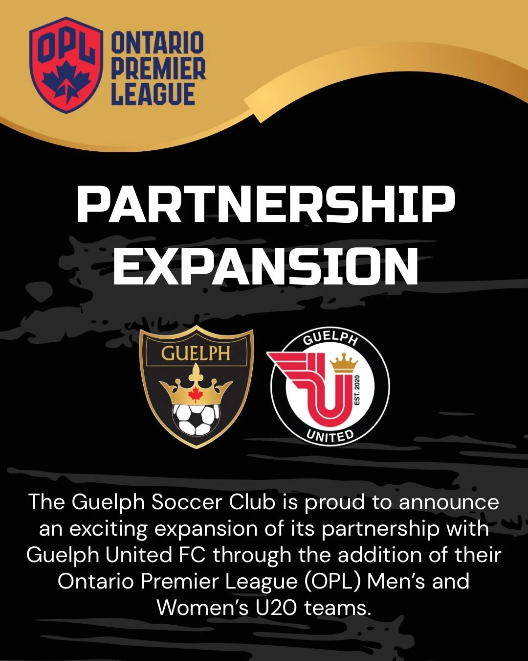 Big news for soccer in Guelph!!! 📣🚨⚽️

We are proud to announce the expansion of our partnership with Guelph United FC, welcoming Men&rsquo;s &amp; Women&rsquo;s U20 Ontario Premier League (OPL) teams this summer. 

This exciting step strengthens t