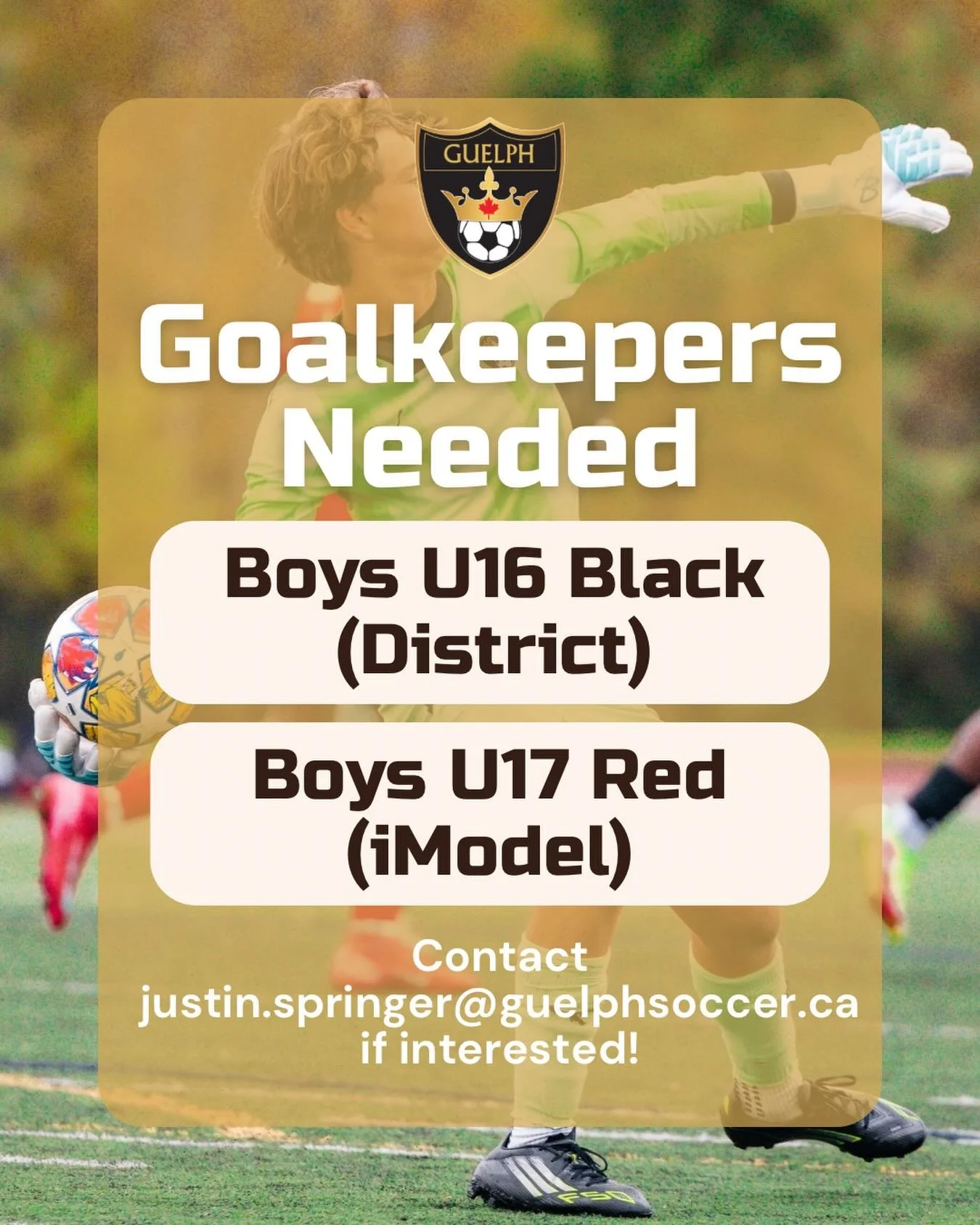 🙌🌟We&rsquo;re Looking for Goalkeepers🌟🙌

We are currently seeking goalkeepers for our Boys U16 (2010) district team and our Boys U17 (2009) iModel team! 

If you are interested in playing, please email Technical Director, Justin Springer at justi