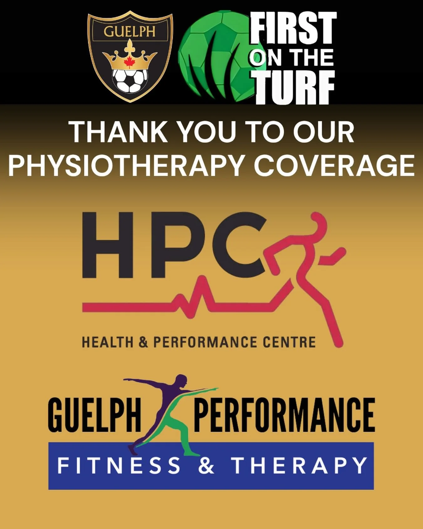A HUGE THANK YOU AND SHOUTOUT to our FOTT physiotherapy coverage for this weekend! 🙌‼️👏 We are so grateful for your support and help in shaping this festival and tournament! ⚽️ THANK YOU ❤️🖤💛

#guelph #soccer #guelphsoccer #firstontheturf #fott