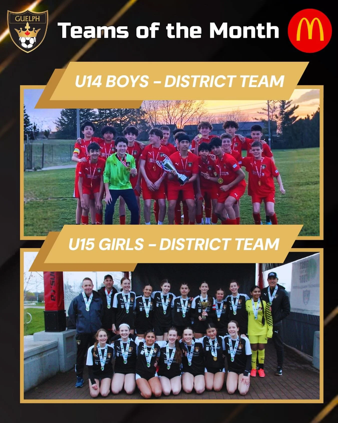 ⚽🍟 Introducing our first ever McDonald&rsquo;s Team of the Month feature! 🍟⚽
 
For the month of May, we are excited to recognize two teams who have had a fantastic start to their outdoor season.
 
🏆 Girls U15 - District Team (Black)
The Girls U15 