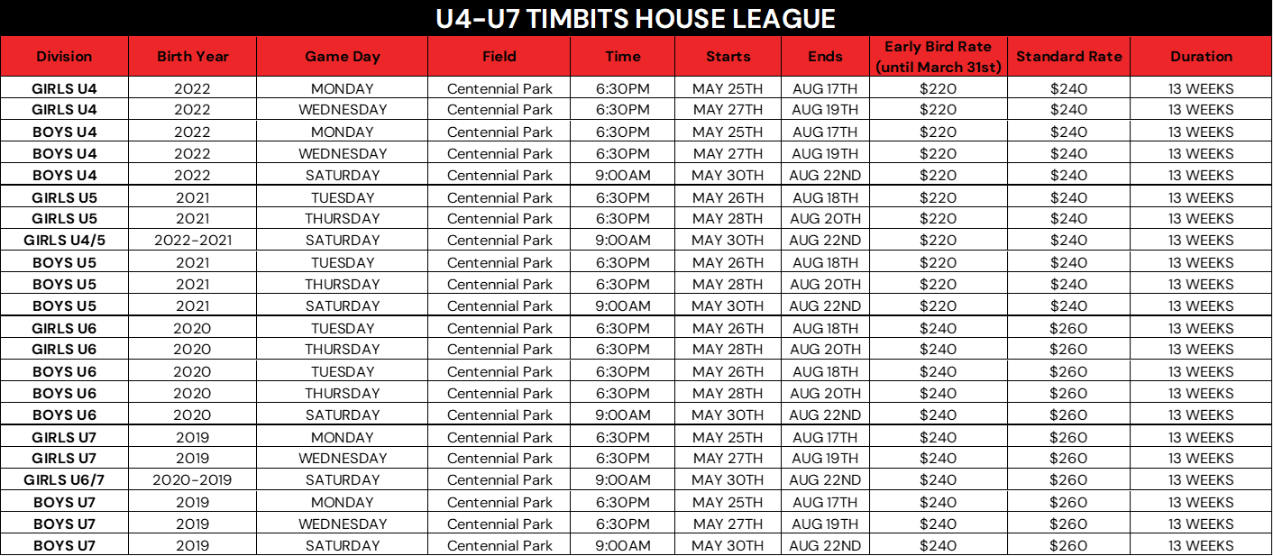 There are no exclusion dates for the 2026 Summer House League season.