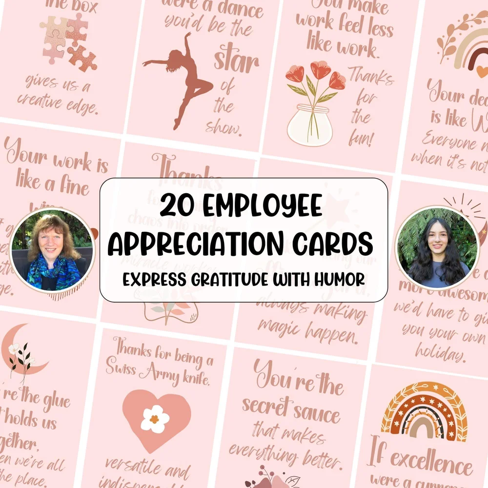 funny employee appreciation cards affirmations for gratitude for staff  printable thank you affirmations digital download card deck pdf — kay  douglas: