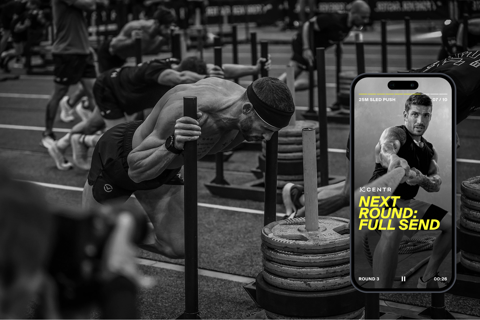 Centr training campaign with sled push and app