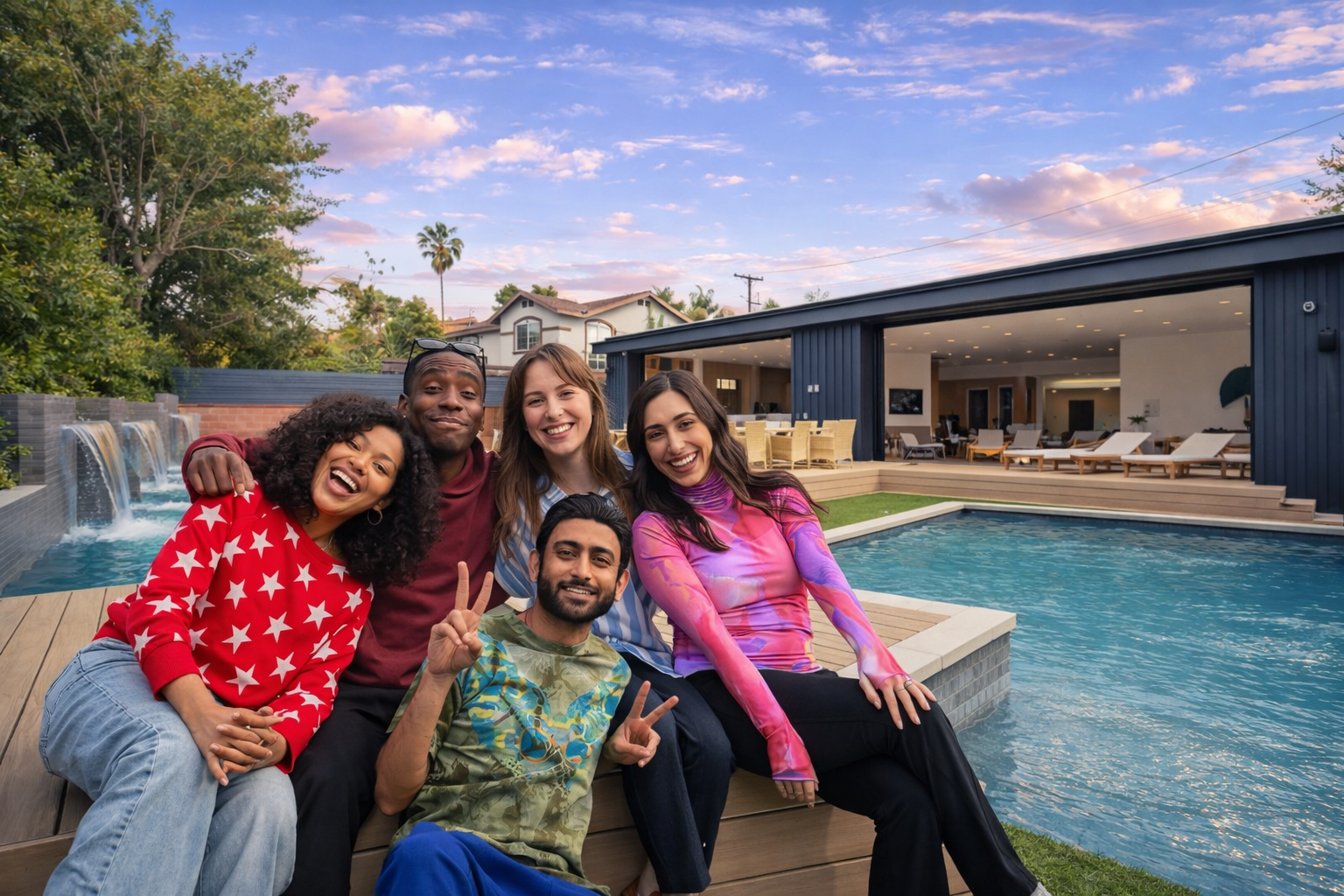 The Great Getaway cast by the pool