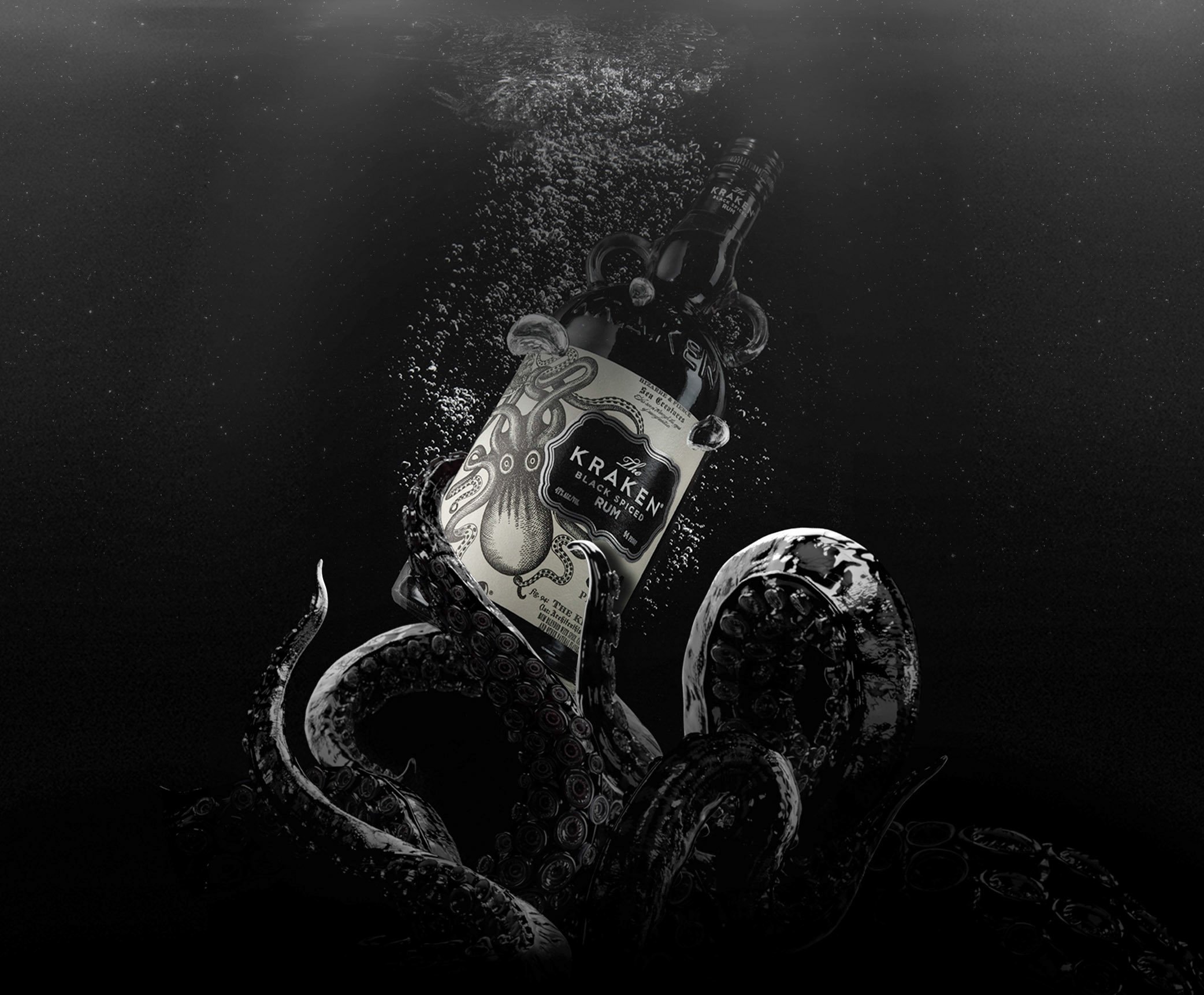 Kraken Rum bottle entwined in black tentacles