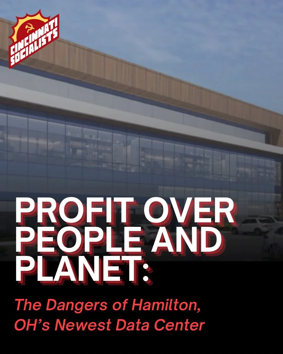 We stand unequivocally with the residents of Hamilton against the construction of this new data center and against all such data centers being constructed to support repressive and harmful technologies that only benefits the capitalist ruling class a