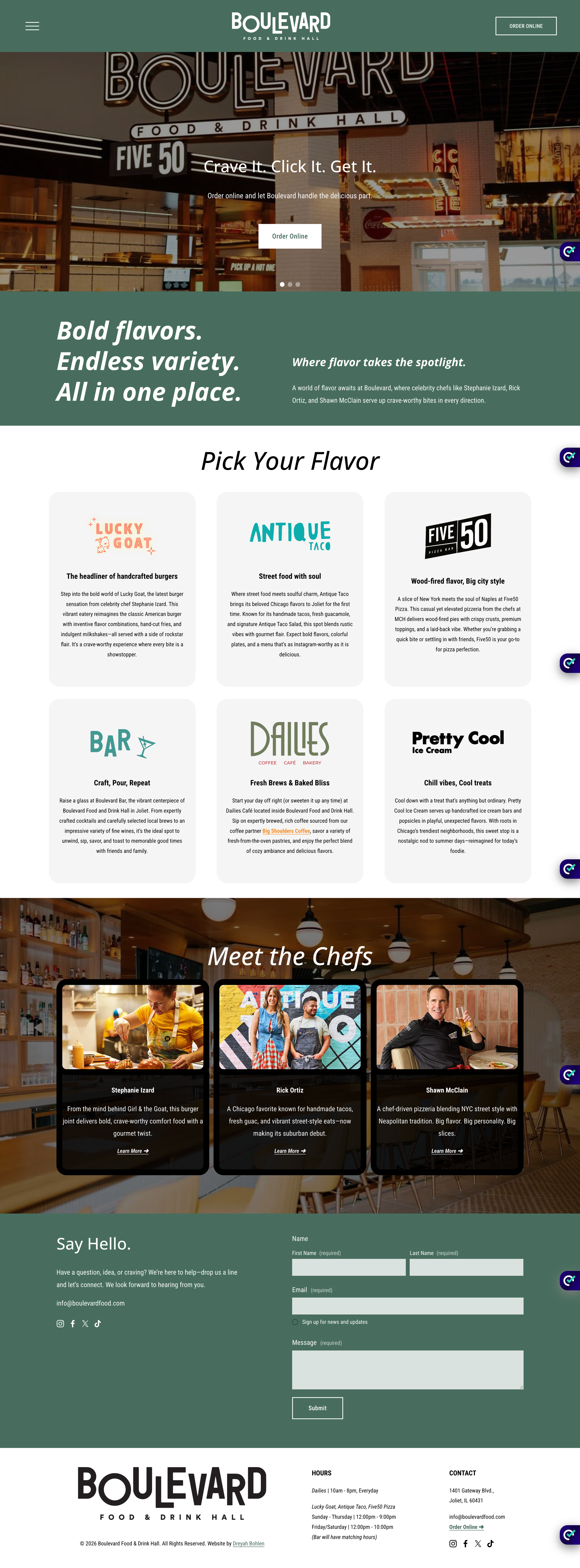 Boulevard Food Hall Joliet Illinois website design by Dreyah Bohlen out of eastern nebraska