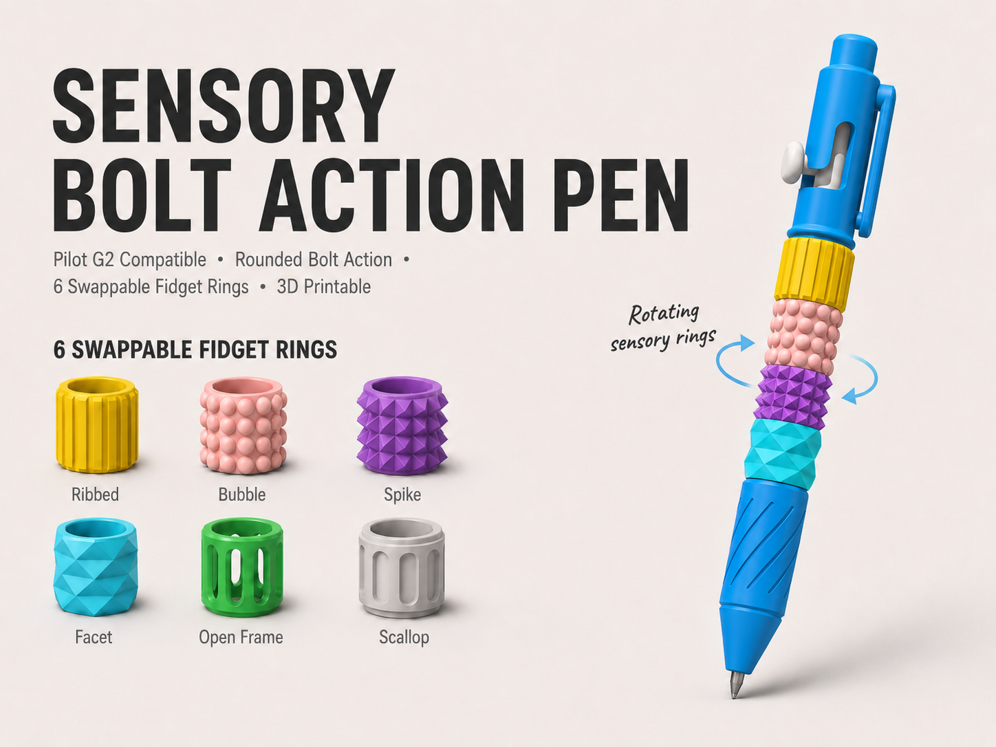 Sensory Bolt Action Pen – Pilot G2 Compatible