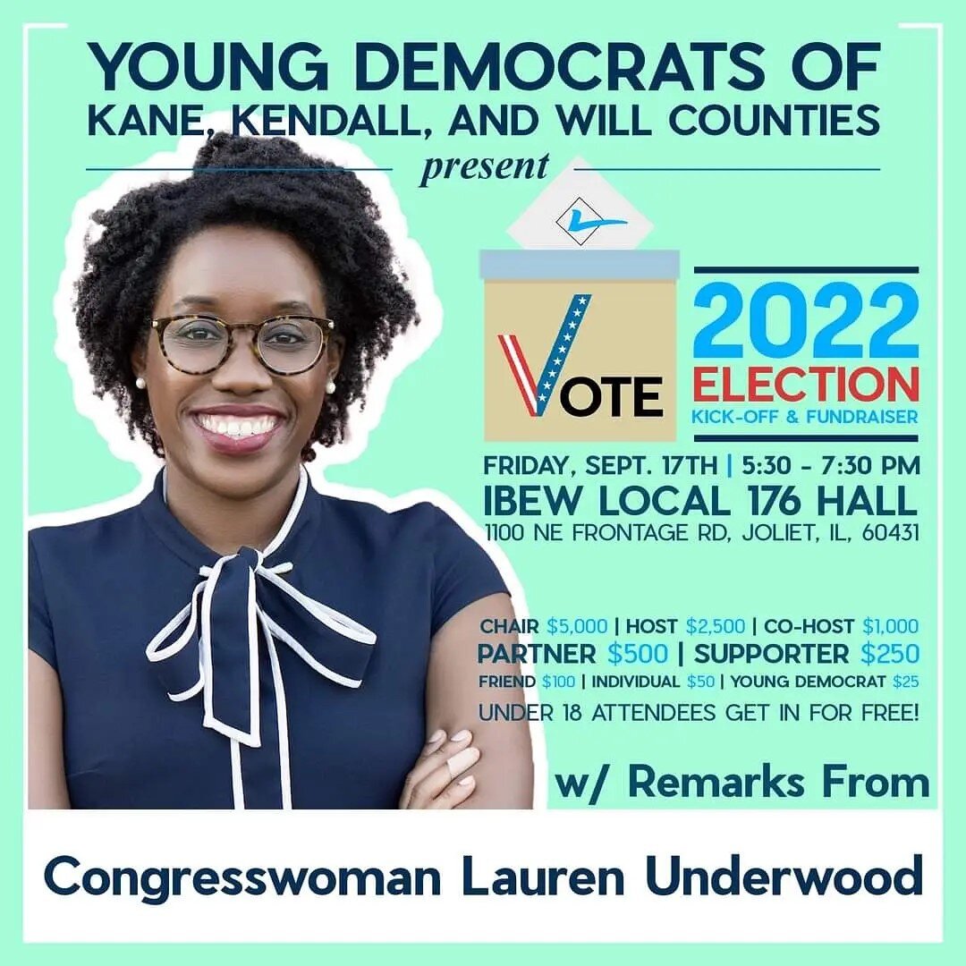 Join-us on September 17th a message from Congresswoman Underwood on the importance of Young People to our Democratic Party and our Democracy!

The Kane, Kendall, and Will County Young Dems are excited to announce its joint fundraiser event on Septemb