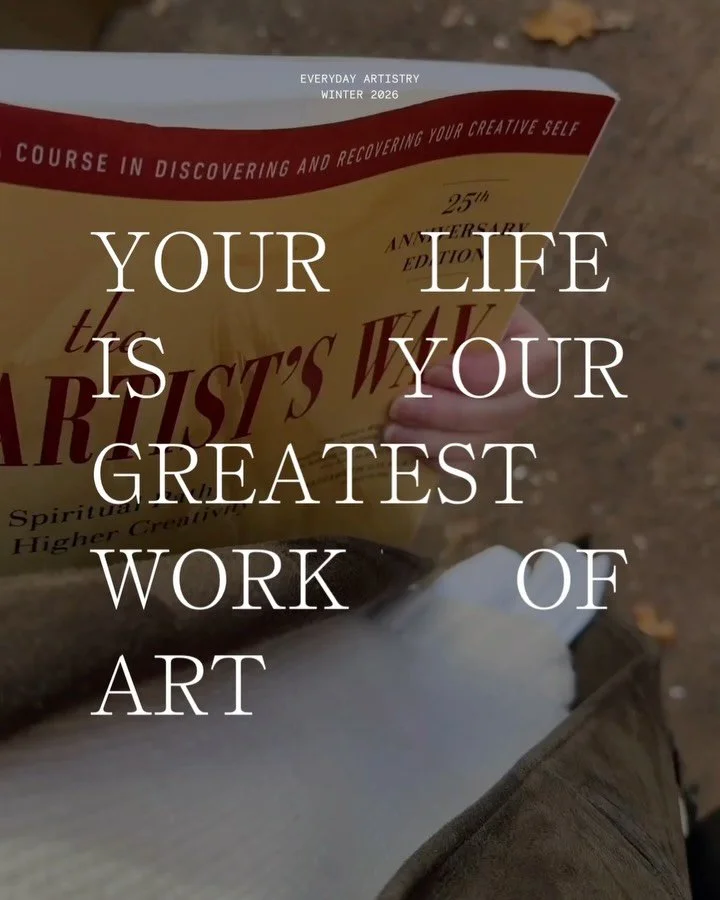 EVERYDAY ARTISTRY IS HERE

A 13-week guided companion series through Julia Cameron&rsquo;s The Artist&rsquo;s Way. An in-person guided cohort complete with weekly gatherings, guest lectures, creative practices, and community.

WHAT TO EXPECT
&bull; W