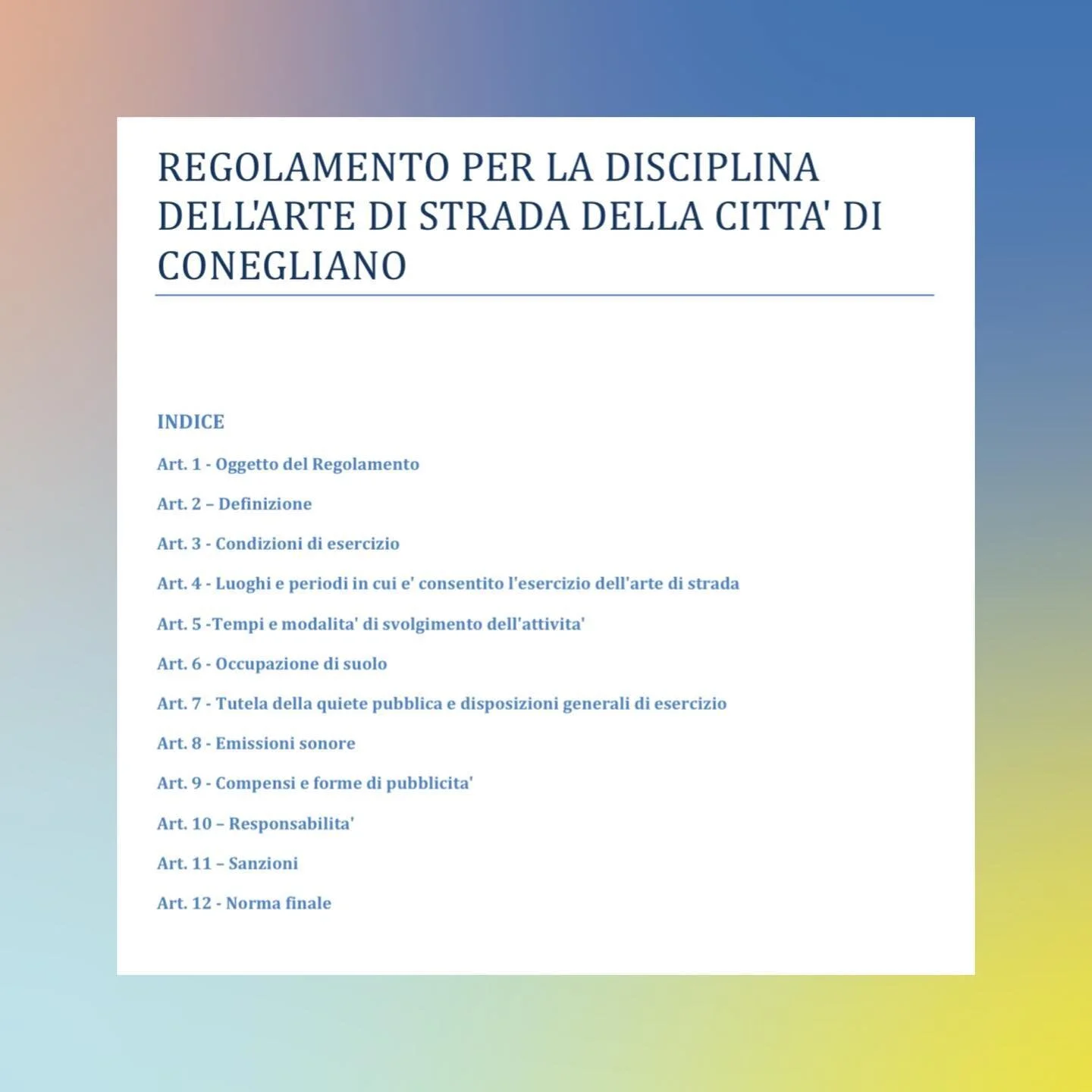 L&rsquo;amministrazione Chies ha rifiutato la proposta del nostro @alberto.ferraresi.72 per regolamentare le attivit&agrave; degli artisti di strada&hellip; avrebbe evitato molti problemi, e creato chiss&agrave; quante opportunit&agrave; di musica e 