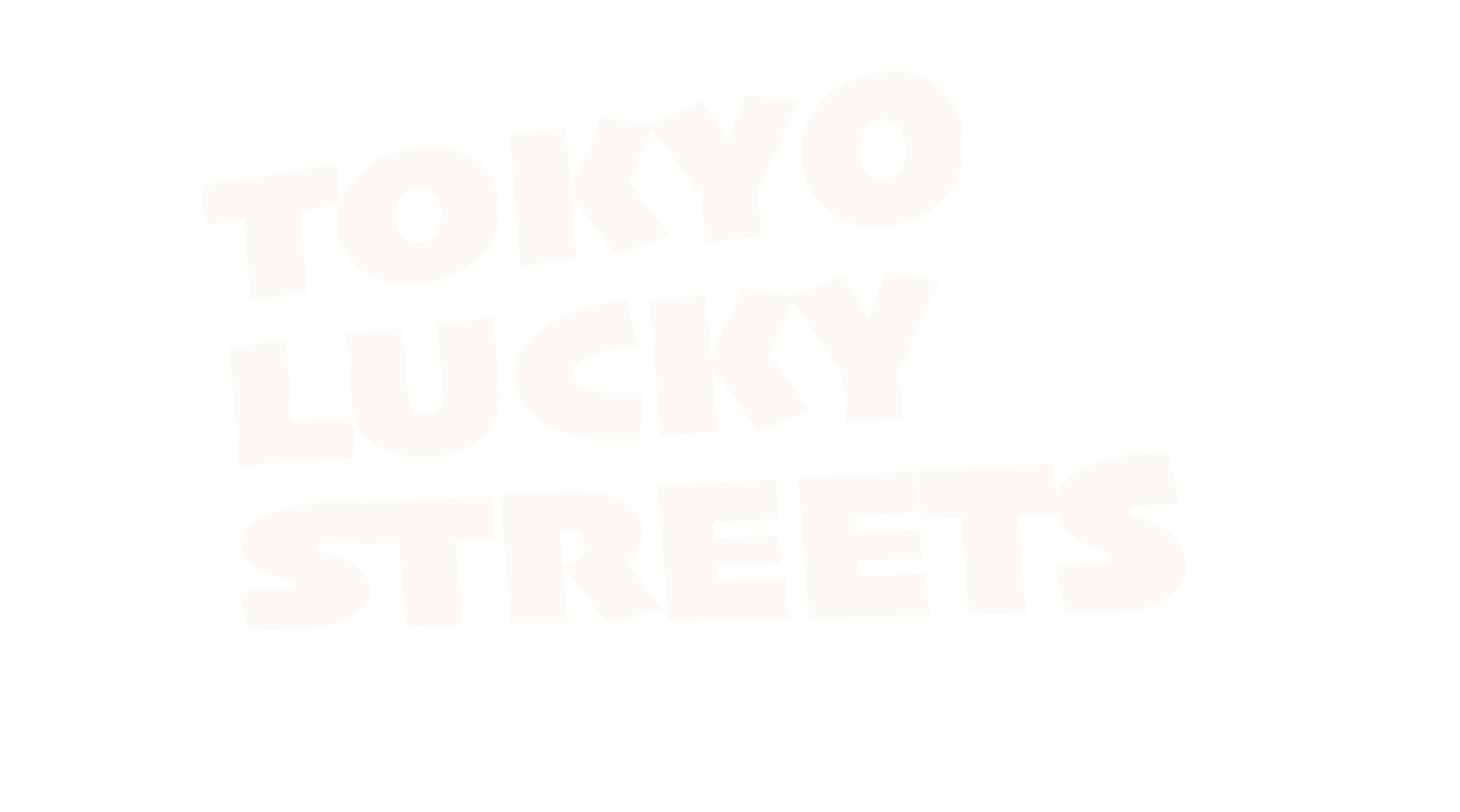 Text reading 'TOKYO LUCKY STREETS' in a stylized, distorted font with a neon yellow and white color scheme on a black background.