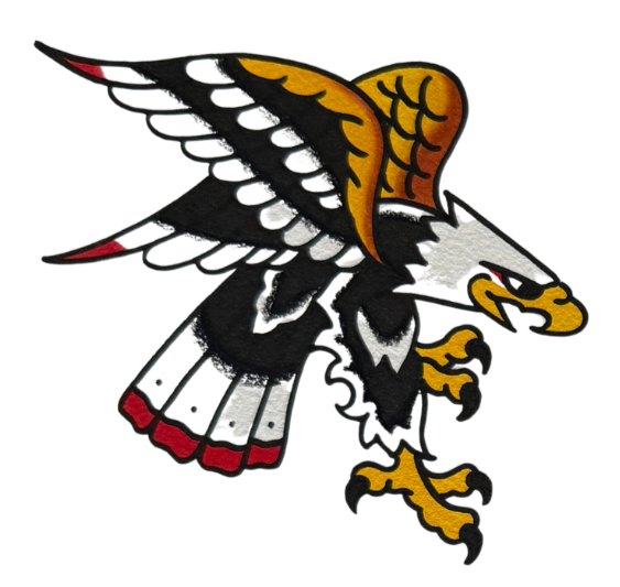 jake hicks traditional eagle tattoo flash hand painted design