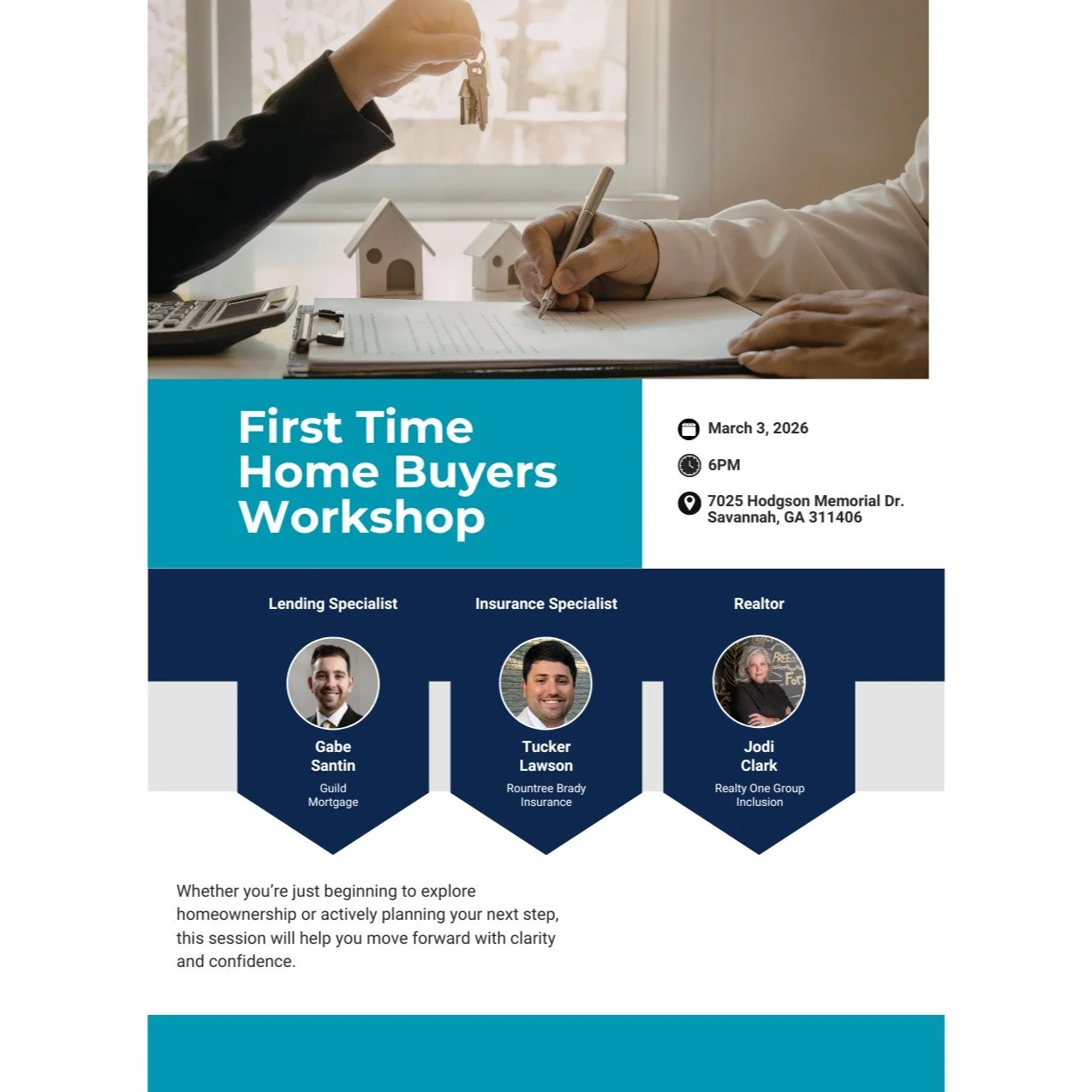 Thinking about buying your first home in Savannah&mdash;but not sure where to start?

You&rsquo;re not alone. And you don&rsquo;t have to figure it out on your own either.

Join us for a free First-Time Homebuyer Workshop with three trusted local exp
