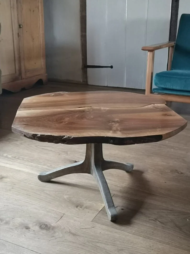 English Walnut Coffee Table on Bronze triple Wishbone legs.
