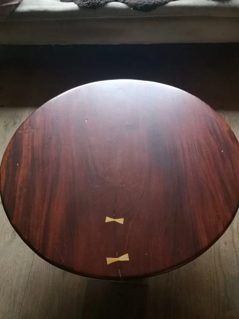 Rosewood and Bronze Coffee Table on Wishbone Pedestal