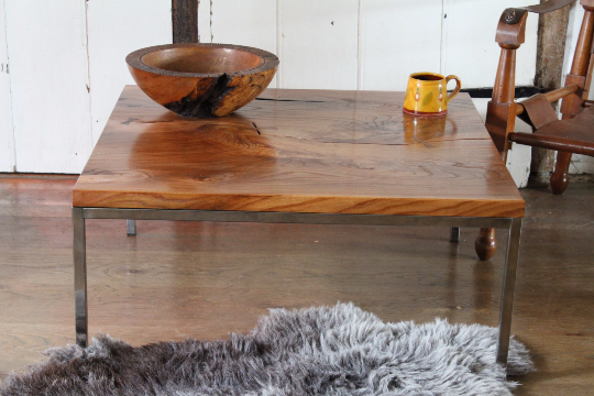 Elm with Interior Live Edge with Stainless Steel Frame