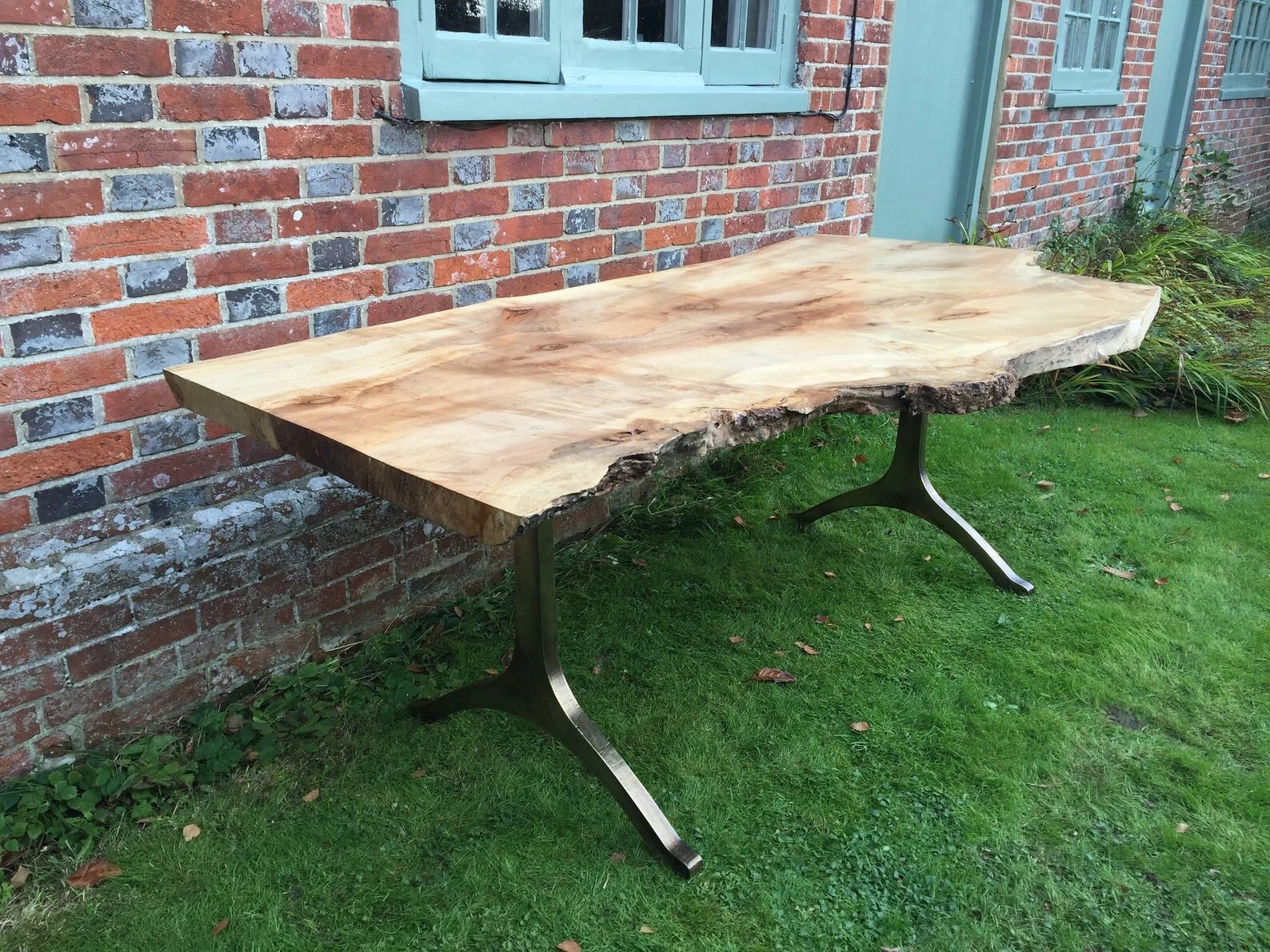 Live Edge Dining Table Made to Order with Antiqued Bronze Wishbone Legs