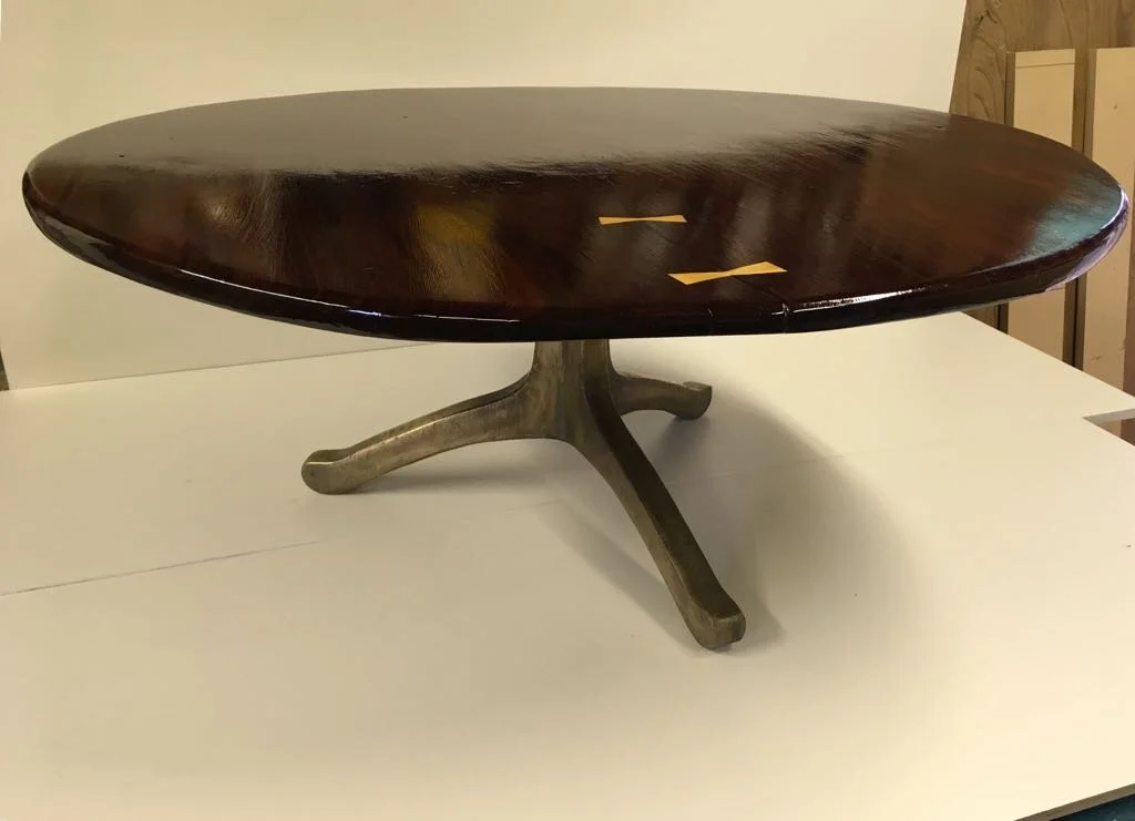 Black Walnut with Bowties on Metal Triple Wishbone Leg