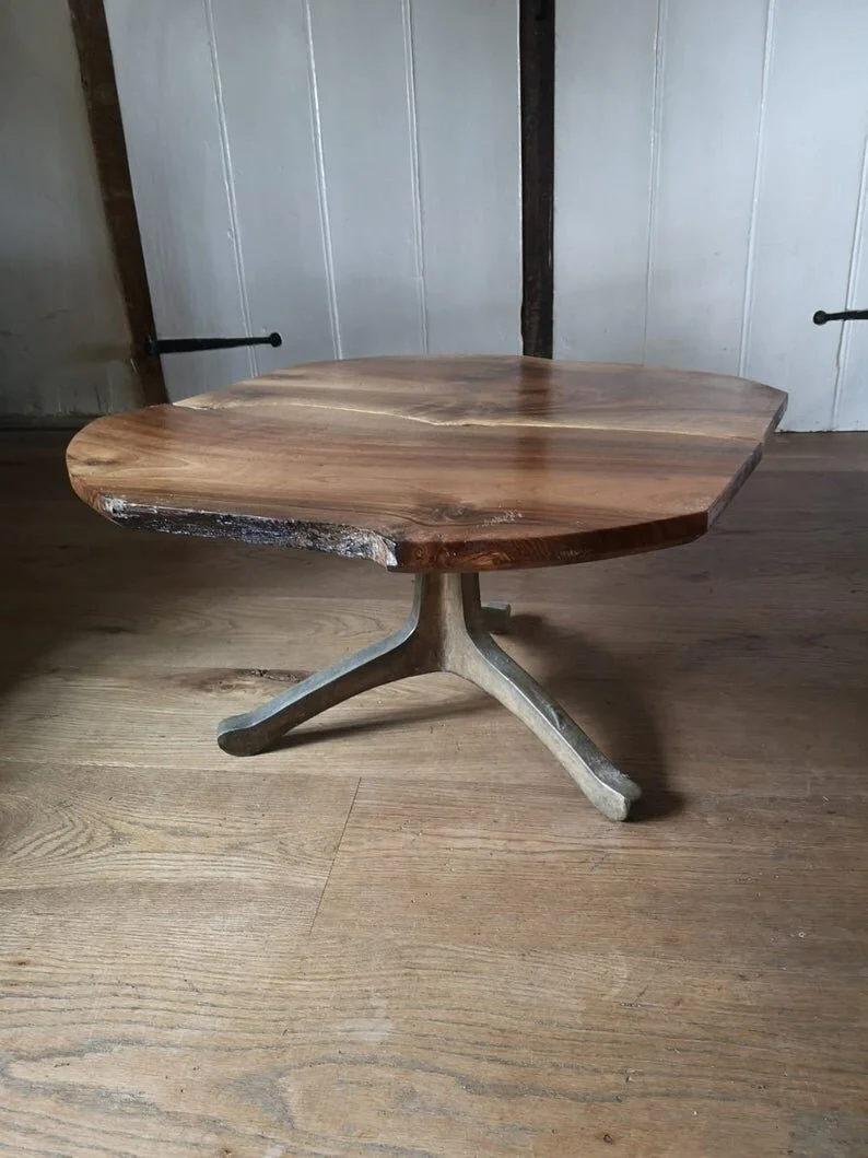 English Walnut Coffee Table on Bronze triple Wishbone legs.
