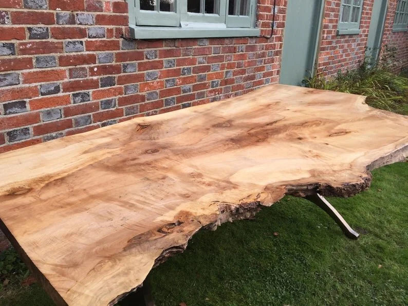 Live Edge Dining Table Made to Order with Antiqued Bronze Wishbone Legs