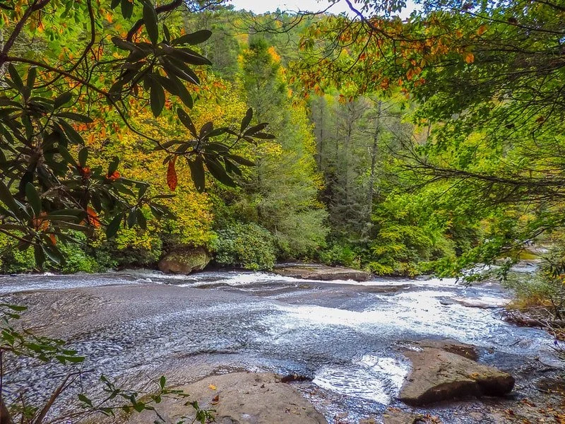 Grassy Falls Waterfall in Dupont State Forest Near Asheville, NC. A great add on to an intermediate bike trail / route.