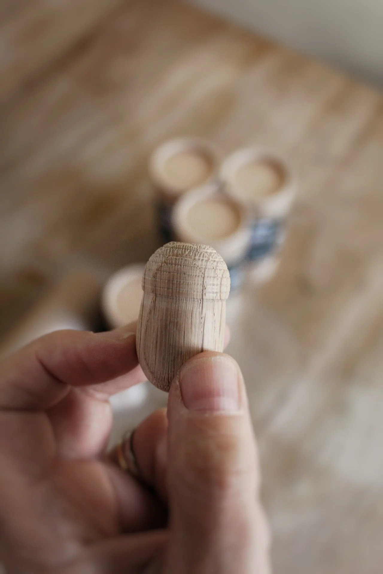 Nutscene oak acorn cane toppers made from hand-crafted oak for garden canes