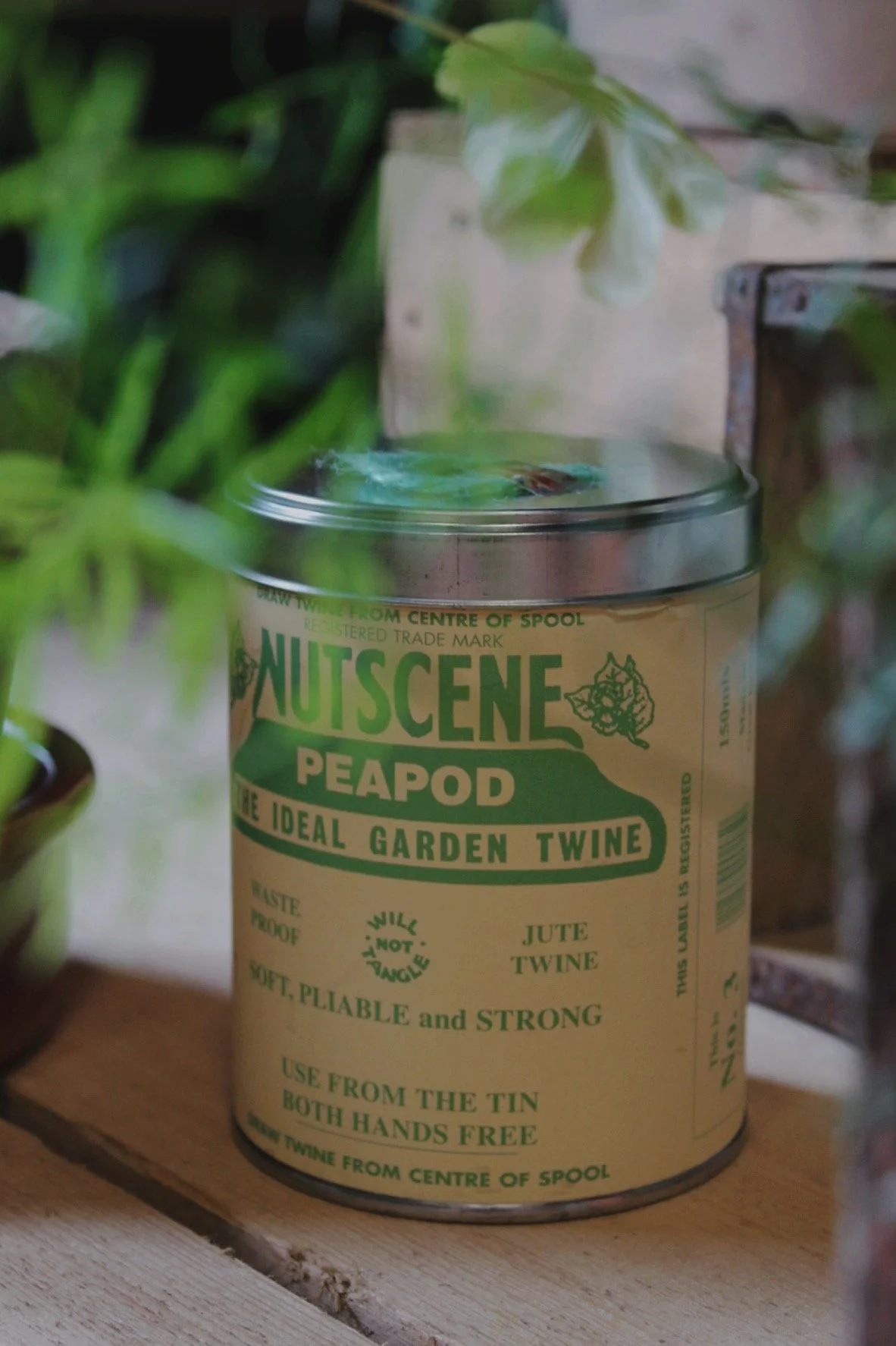 Twine in a Tin with cornflower blue, marine twist and peapod green garden twine options.