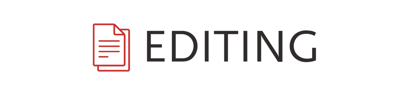 Icon of two overlapping documents in red next to the word 'Editing' in black.