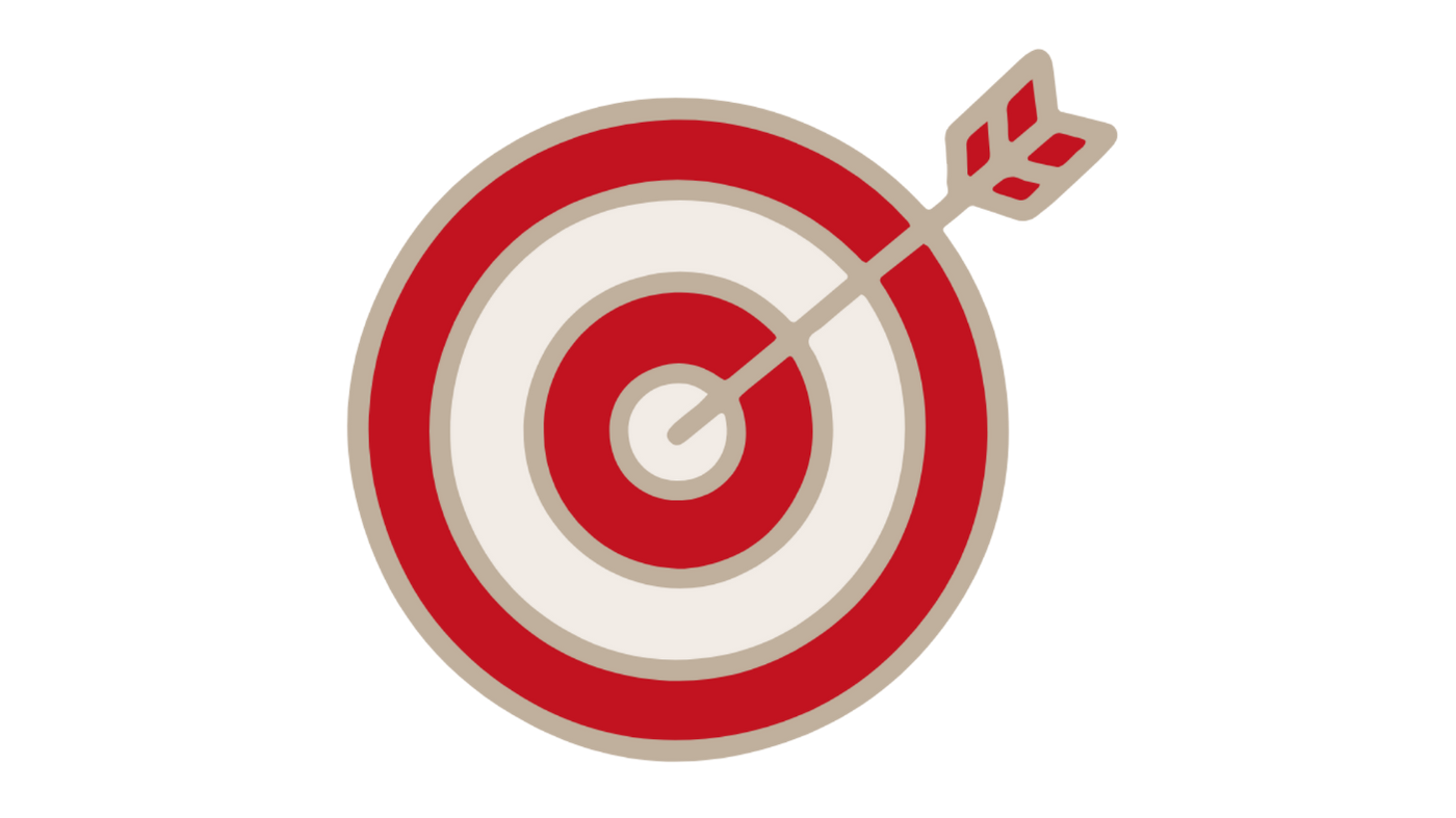 A target with red and white concentric circles and an arrow hitting the bullseye.