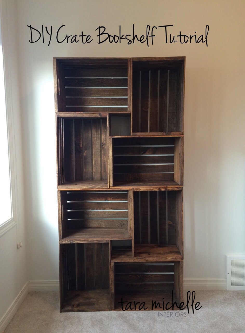 Diy Crate Bookshelf Tutorial Tara, Wooden Crate Wall Shelves Diy