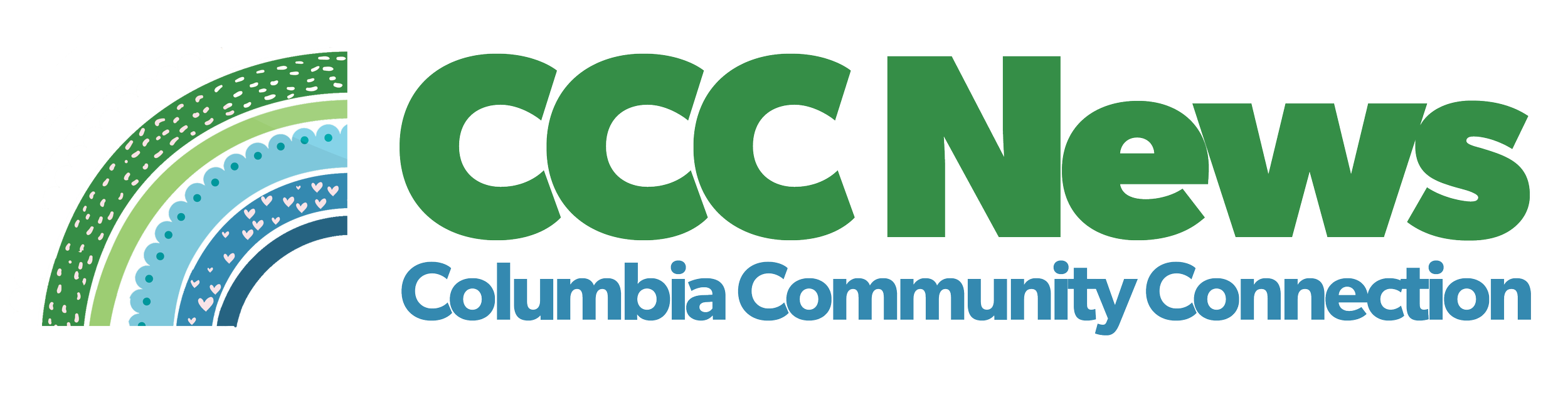 Logo of CCCA News, Columbia Community Connection, with colorful abstract rainbow and text in green and blue.