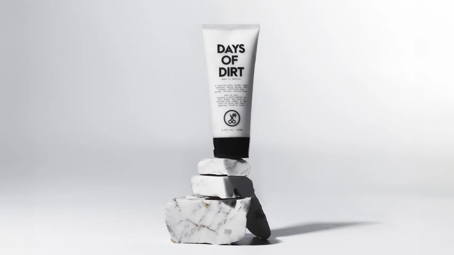 Days of Dirt's haircare product on a white background, shot by a Los Angeles commercial photographer