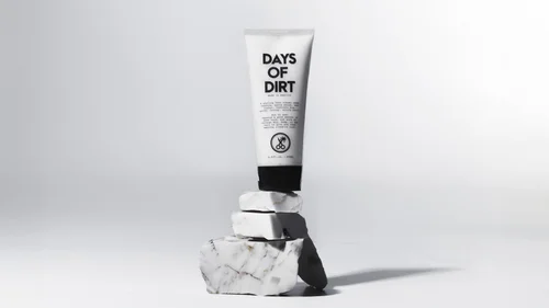 Days of Dirt's haircare product on a white background, shot by a Los Angeles commercial photographer