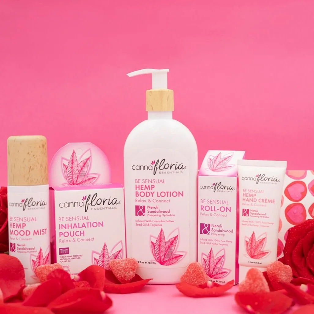 Beauty ecommerce product photography lifestyle Los Angeles — Cannafloria hemp skincare pink background