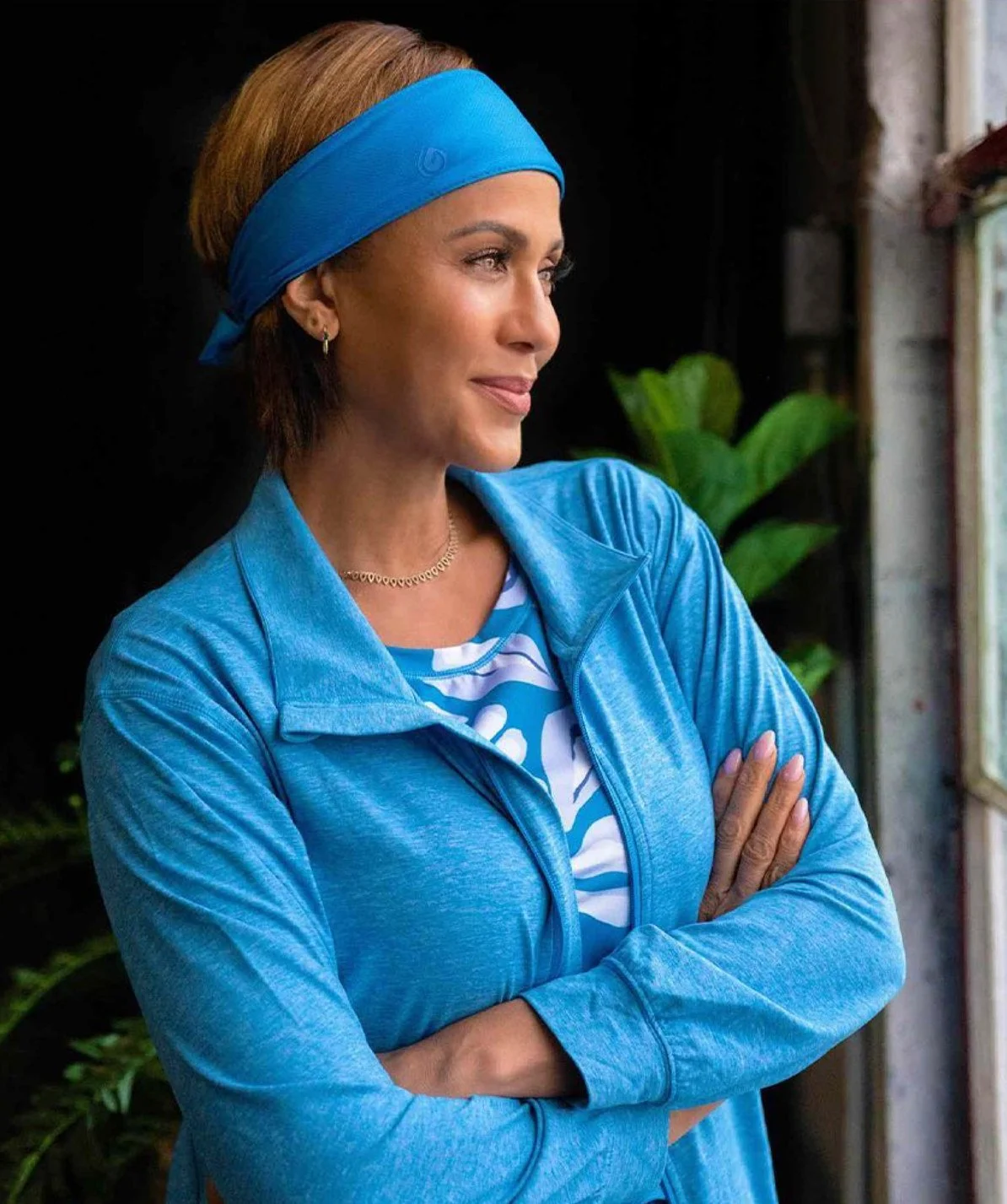 GymWrap athlete in blue activewear, activewear product photography in San Diego