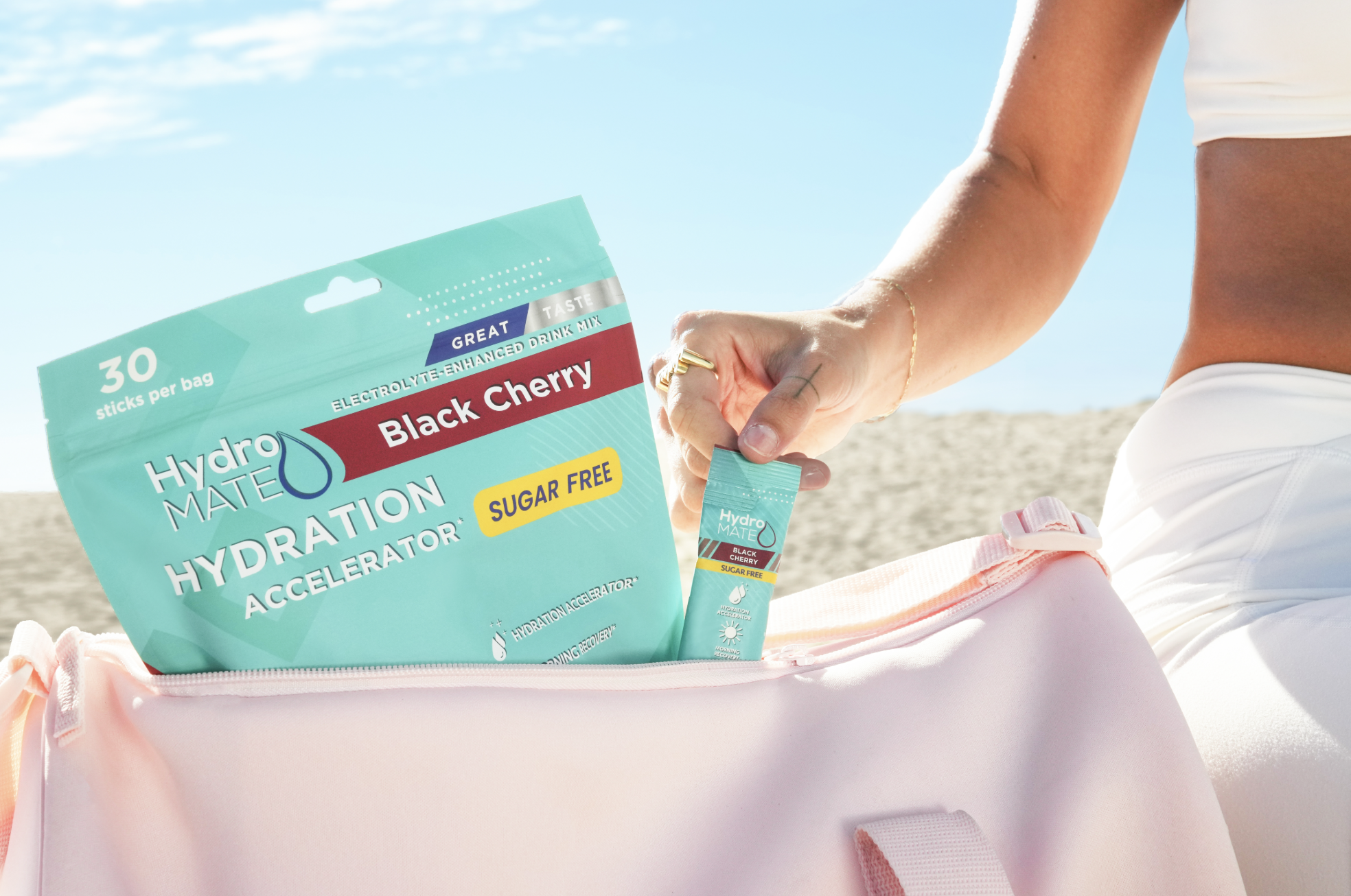 Wellness product lifestyle photography on a San Diego beach by Chris Frara Studios, natural light outdoor campaign