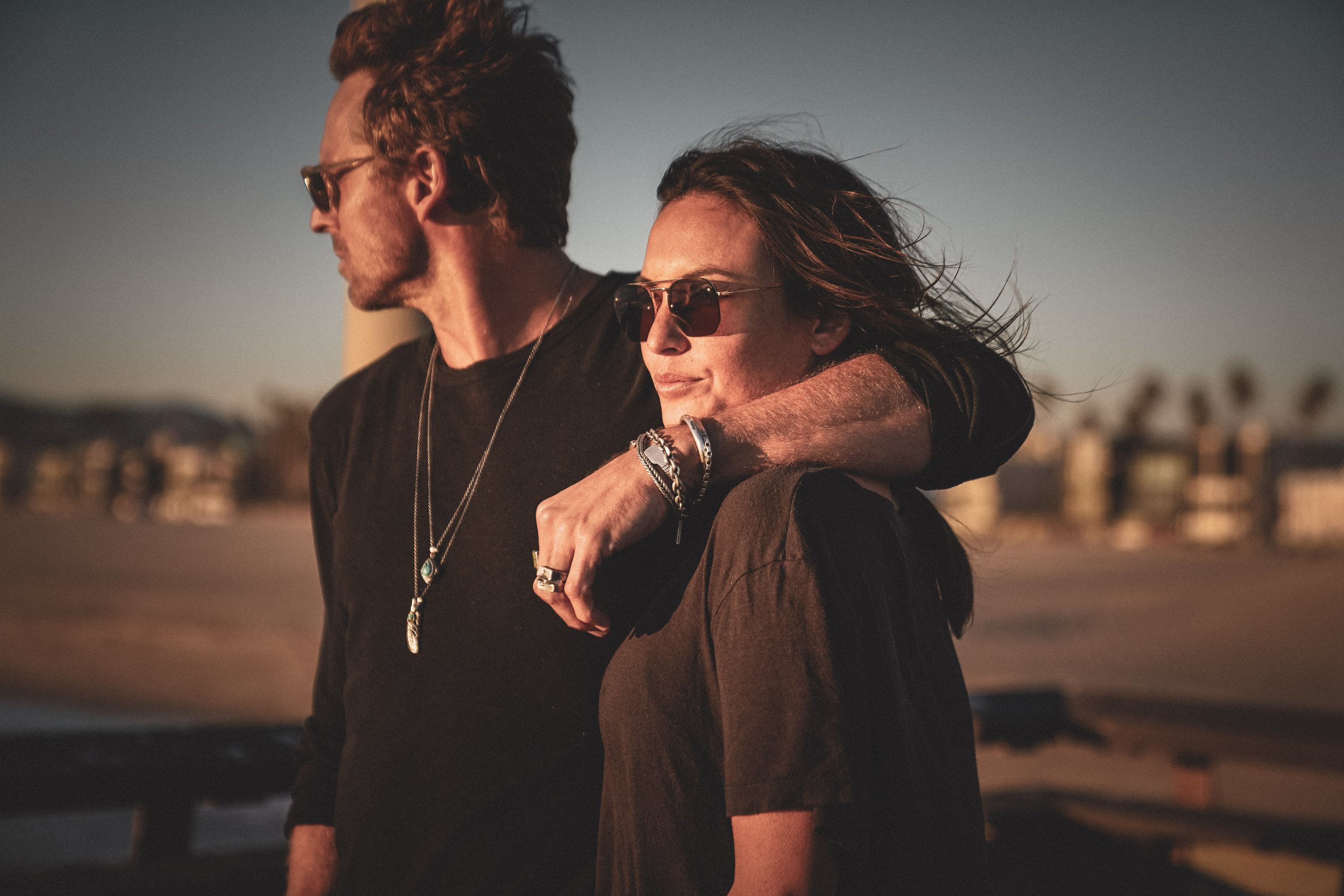 Sunset lifestyle campaign for Buck Palmer premium jewelry, photographed by the beach in Malibu.