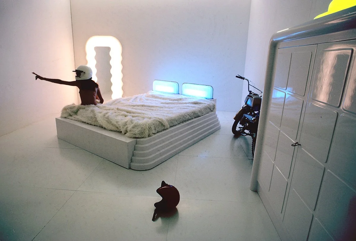 Ettore Sottsass 'Eledue' bed and 'Ultrafragola' mirror