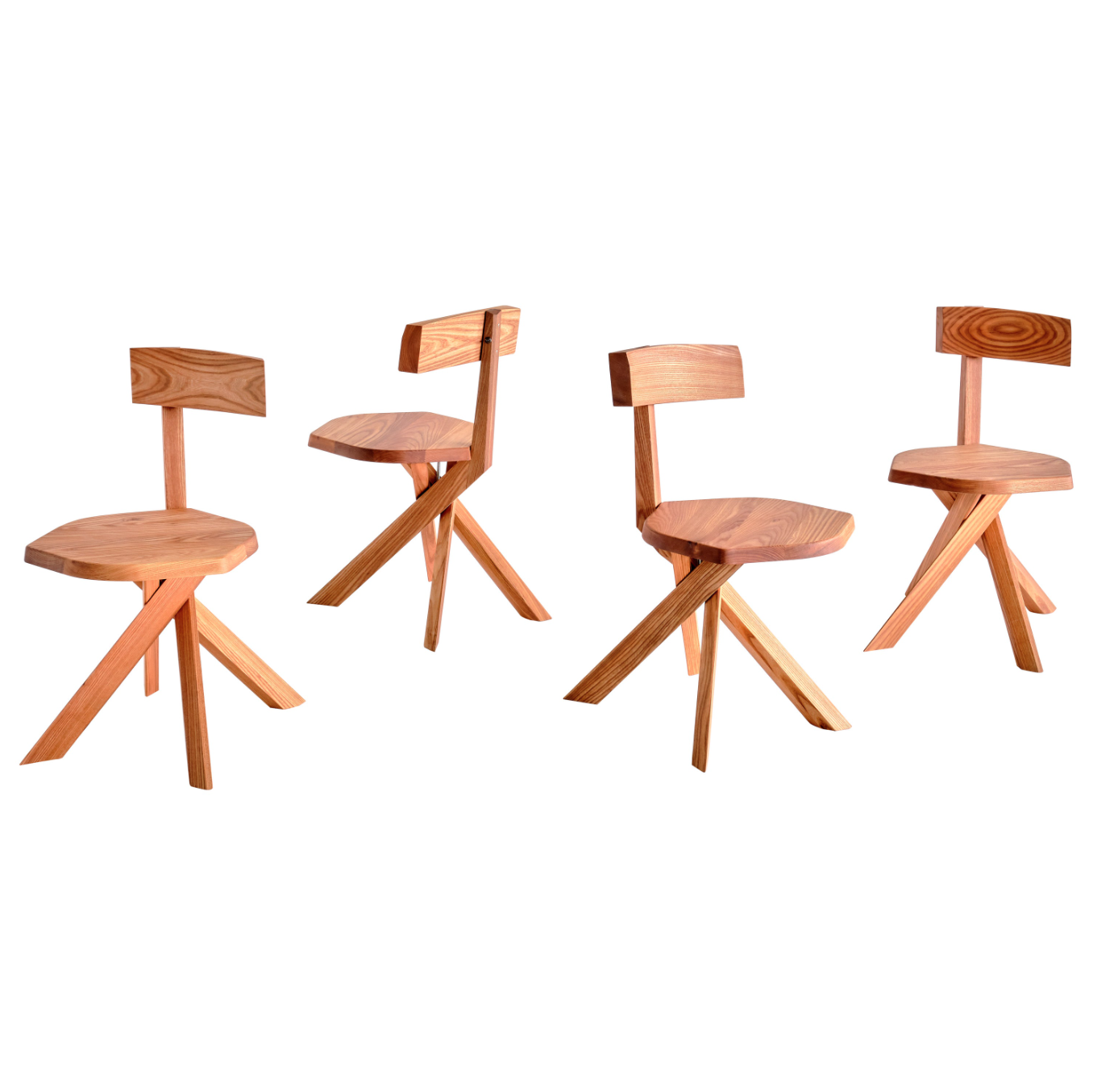 Set of Four Pierre Chapo S34 Dining Chairs in Solid Elm, Chapo Creation, France